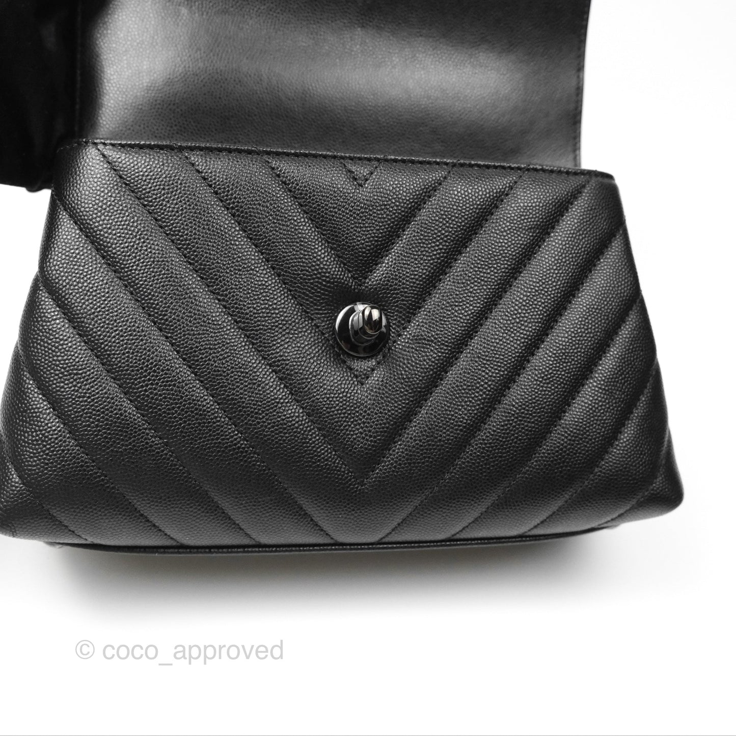 Chanel Small Coco Handle Chevron So Black Caviar