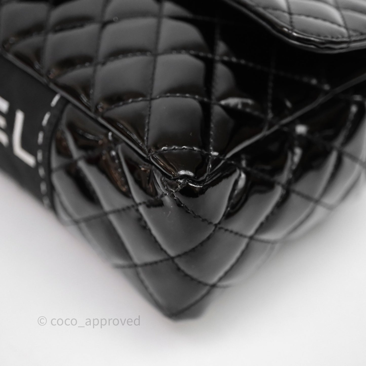 Chanel Quilted Medium Flap Black Patent Silver Hardware