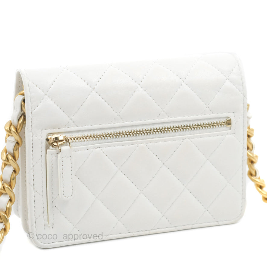 Chanel Mini Resin Chain Wallet on Chain WOC White Lambskin Gold Hardware