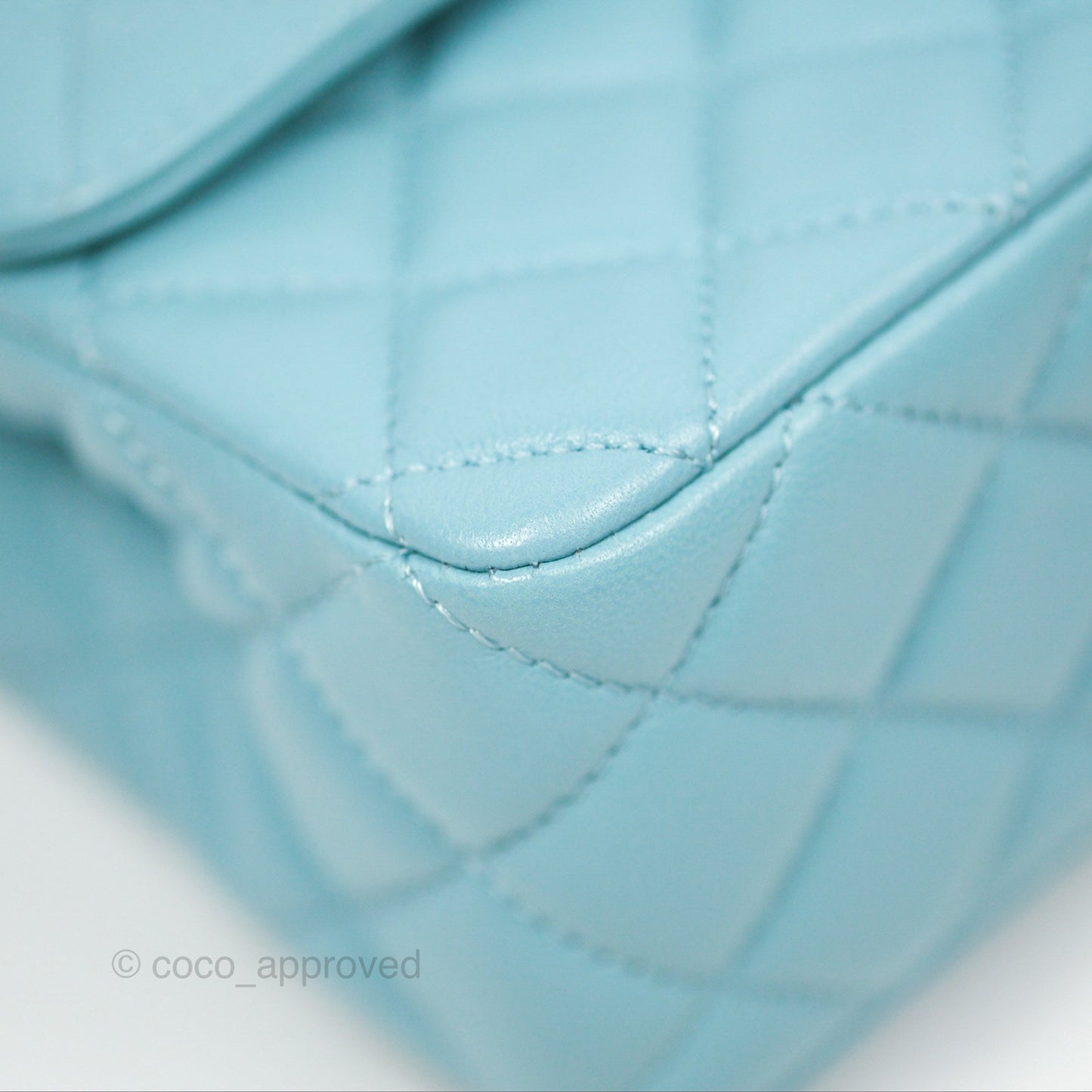 Chanel Flap Bag with Crystal Logo Top Handle Tiffany Blue Lambskin Aged Gold Hardware
