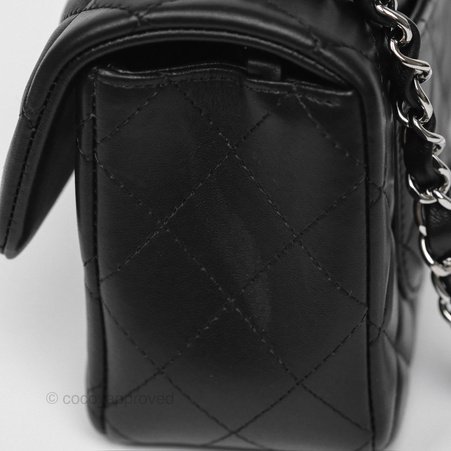 Chanel Quilted Mini Rectangular Flap Black Lambskin Silver Hardware