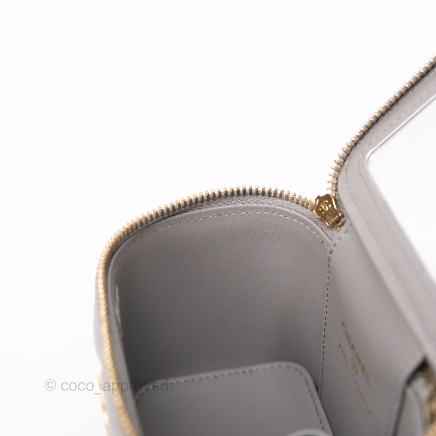 Chanel Mini Metal Top Handle Vanity With Chain Grey Lambskin Aged Gold Hardware