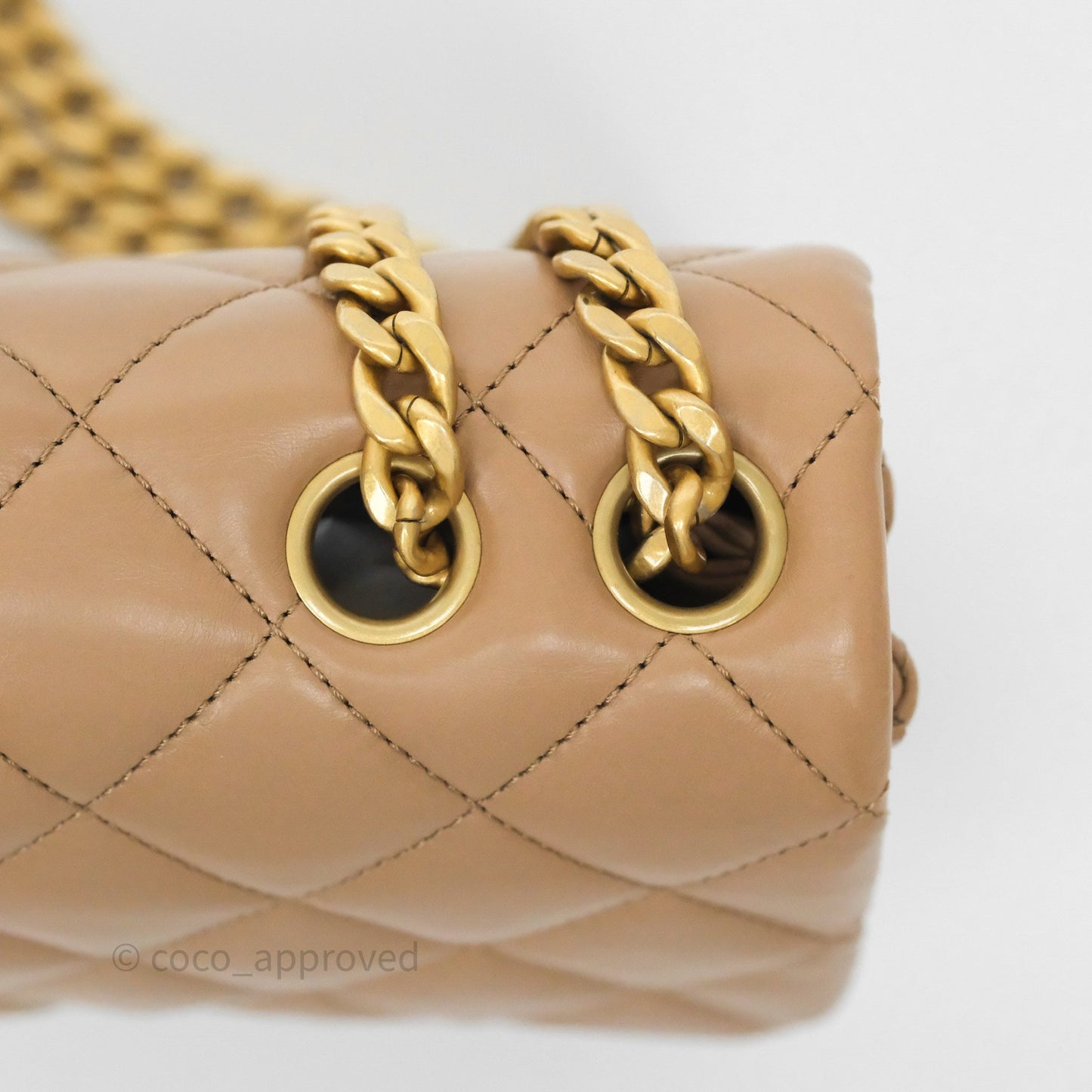 Chanel Medium All Slide Adjustable Chain Flap Bag Beige Lambskin Aged Gold Hardware