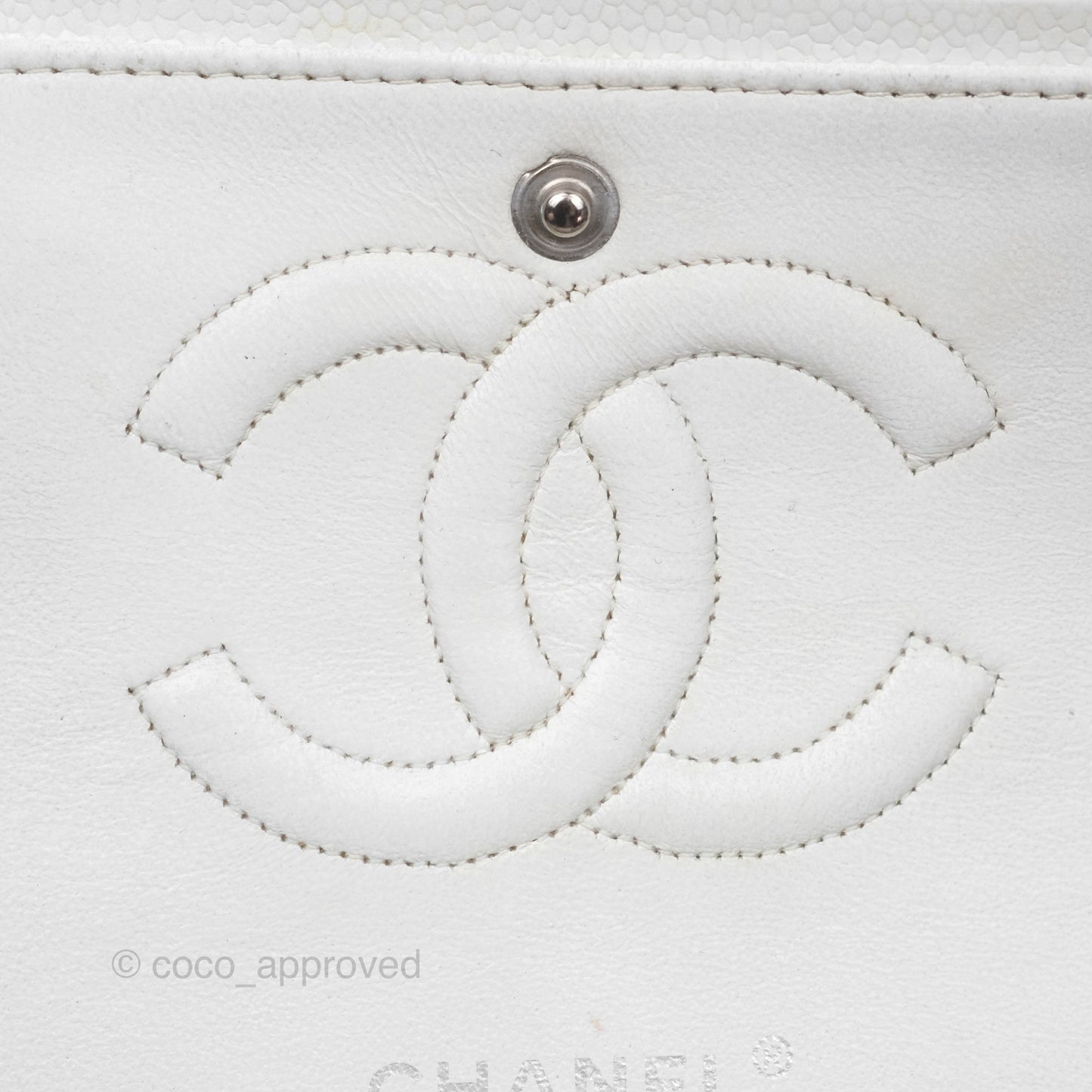 Chanel Classic M/L Medium Double Flap White Caviar Silver Hardware