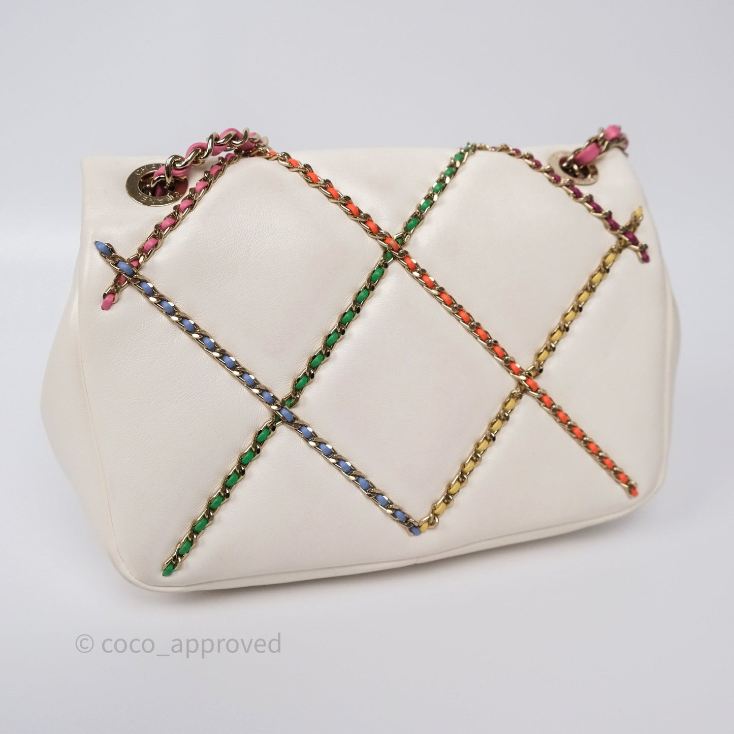 Chanel Small Entwined Chain Flap White Lambskin Gold Hardware
