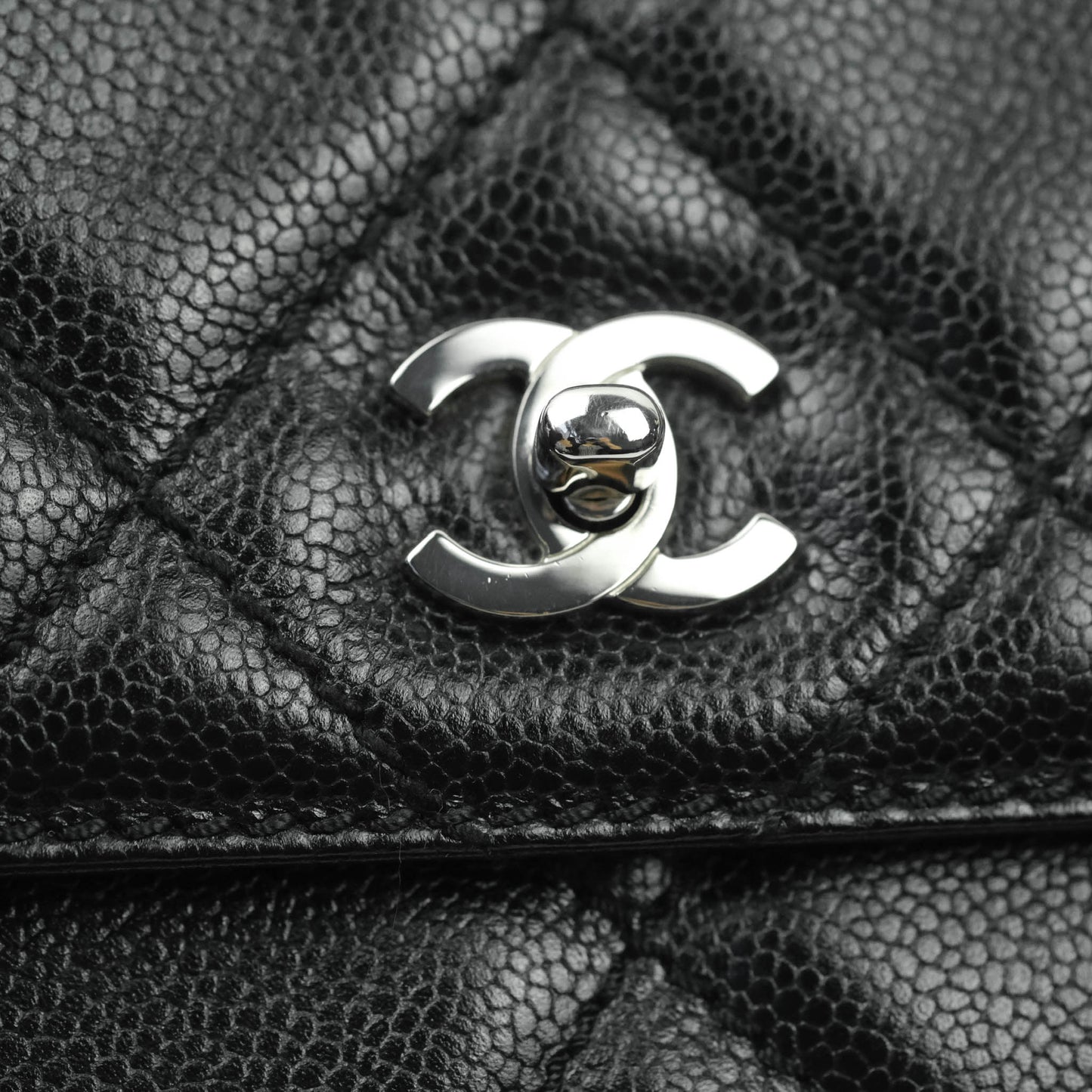 Chanel Quilted Black Caviar Tote Silver Hardware