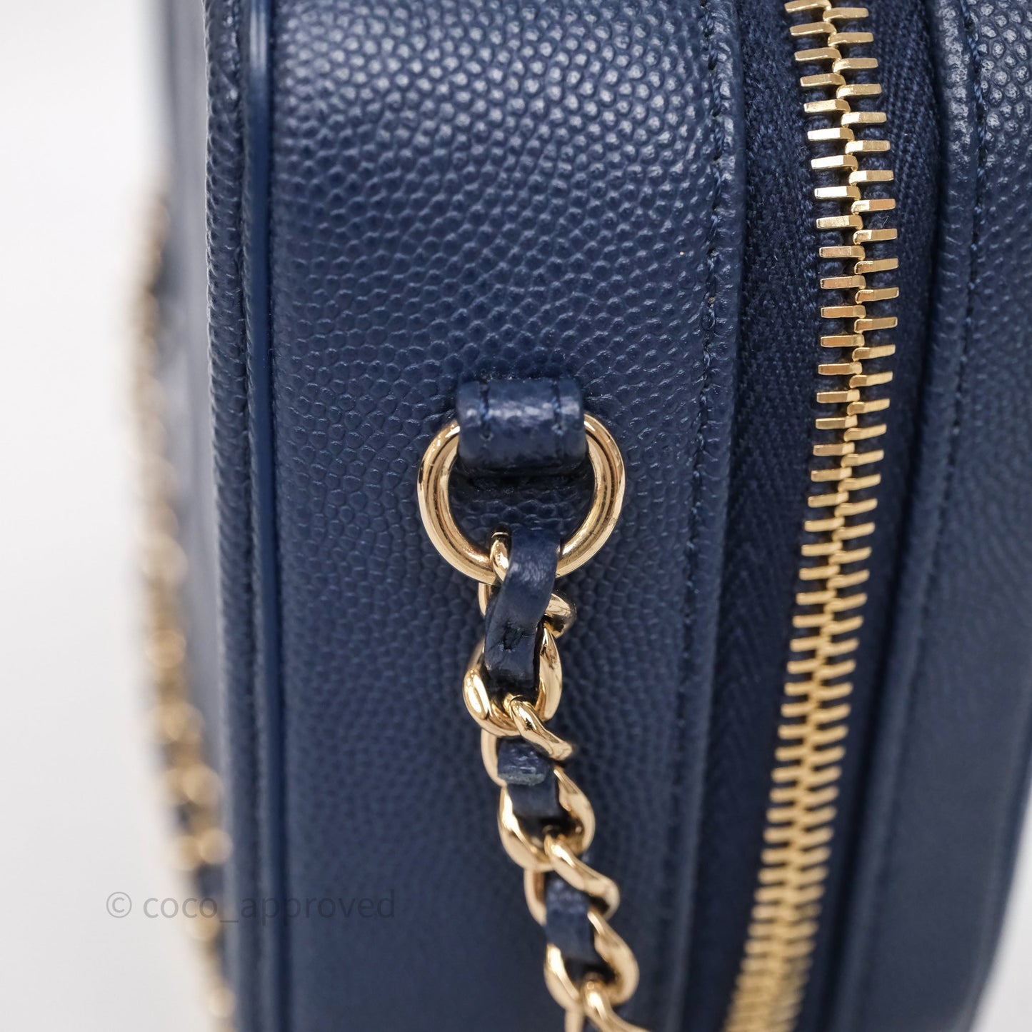 Chanel Quilted Small CC Filigree Vanity Case Navy Caviar Gold Hardware