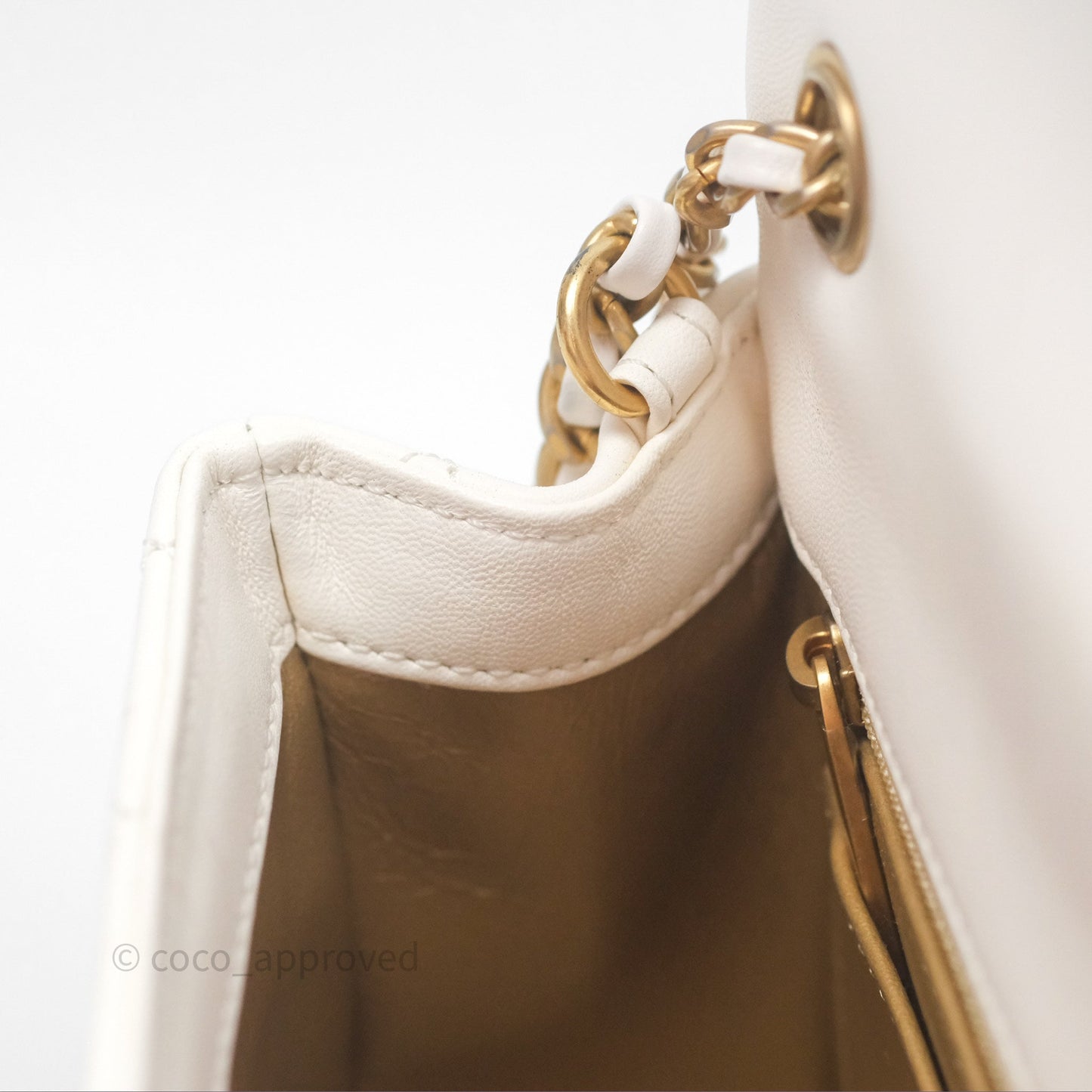 Chanel Mini Rectangular Pearl Crush Quilted White Lambskin Aged Gold Hardware