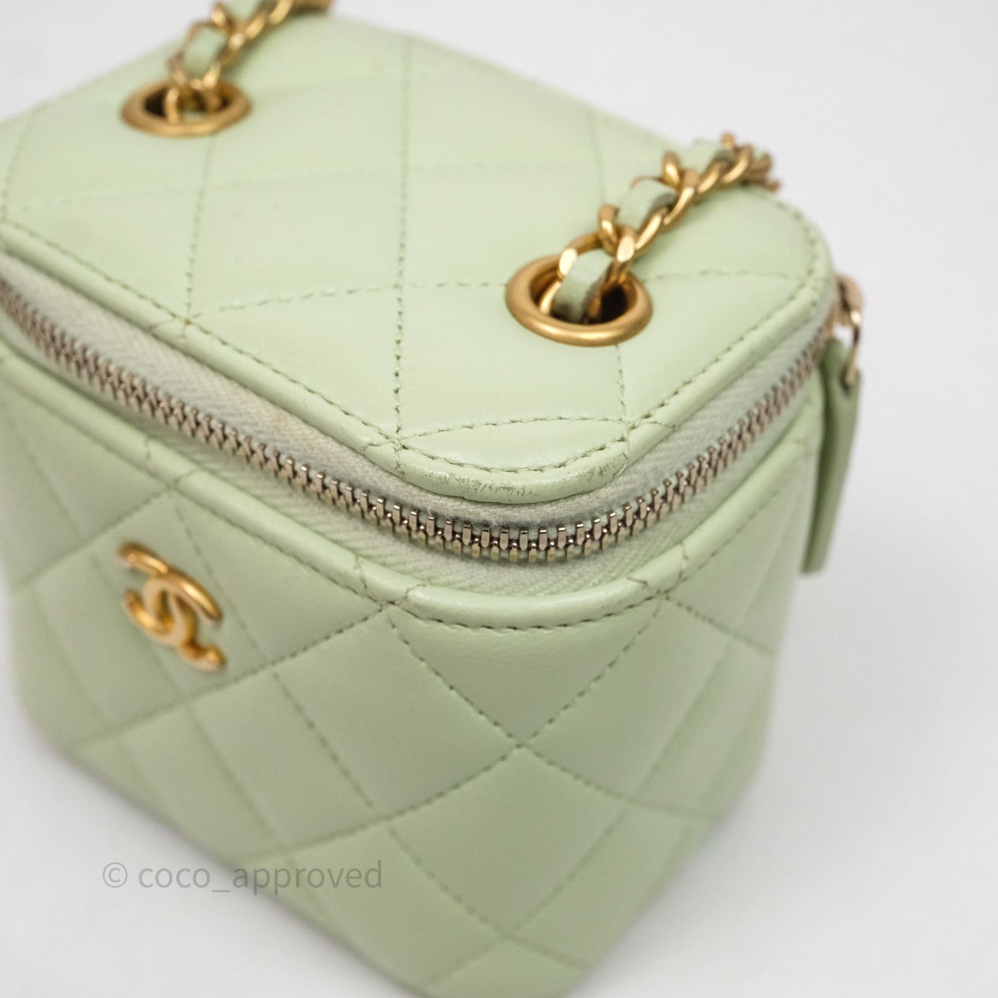 Chanel Mini Pearl Crush Vanity With Chain Green Aged Gold Hardware