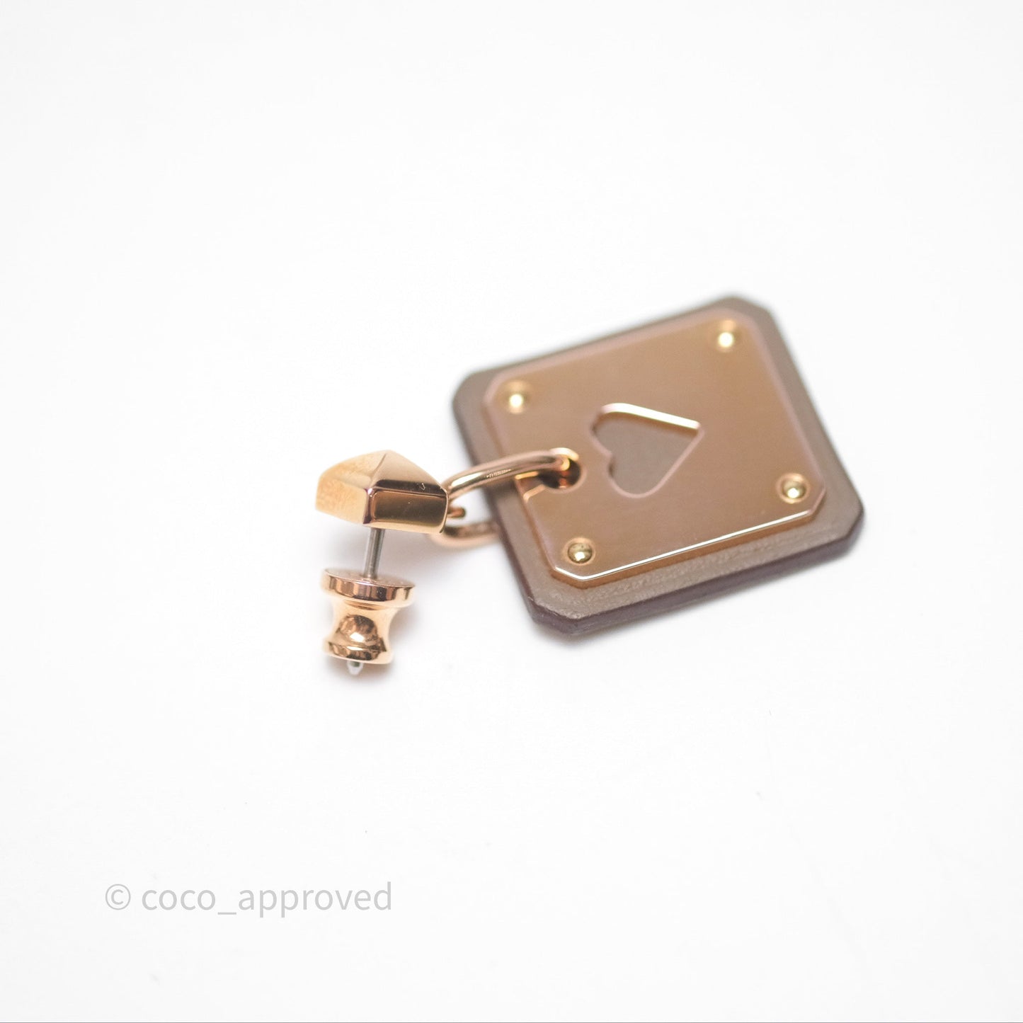 Hermès As De Coeur Drop Earrings Etoupe Swift Rose Gold Hardware