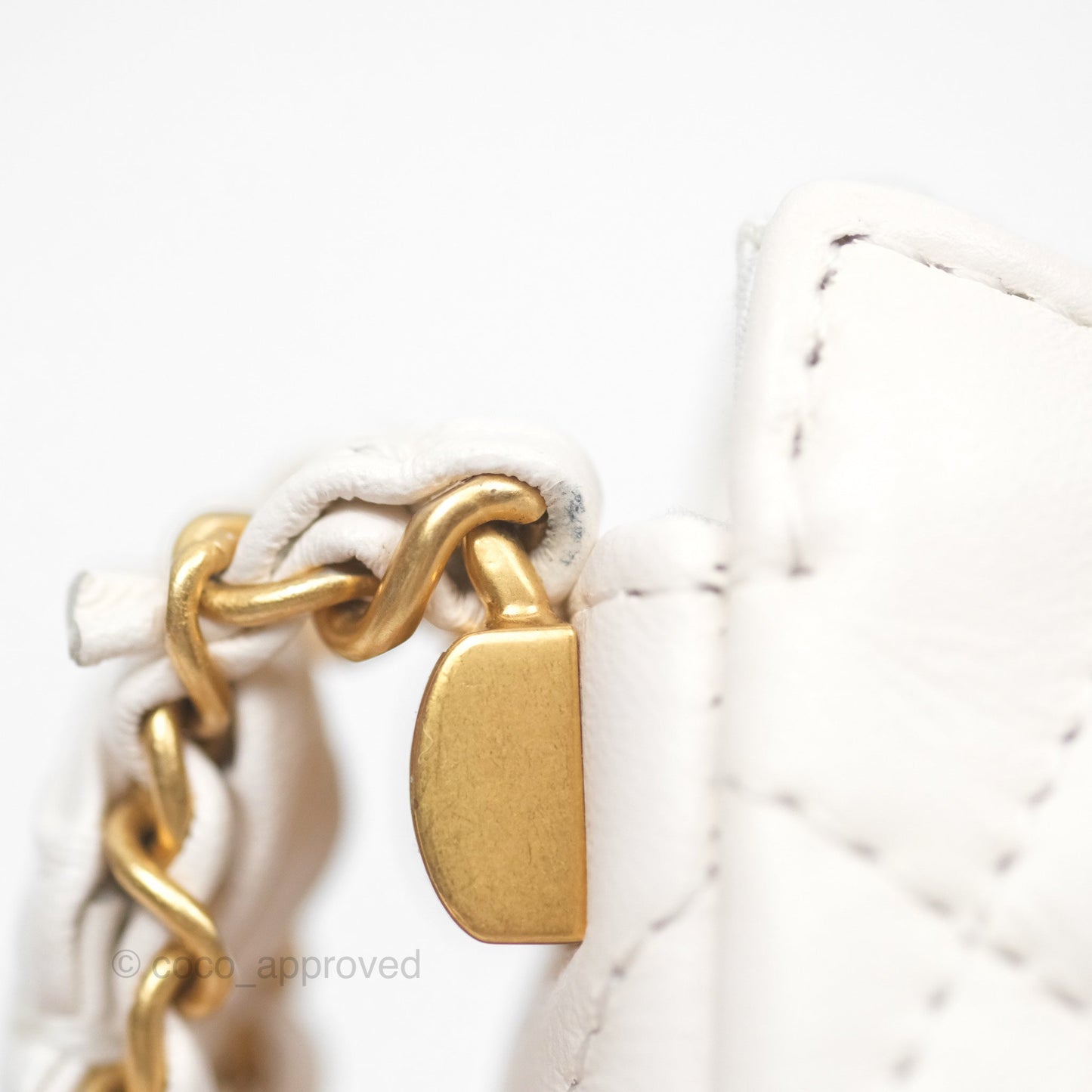 Chanel Hobo Bag White Aged Calfskin Aged Gold Hardware