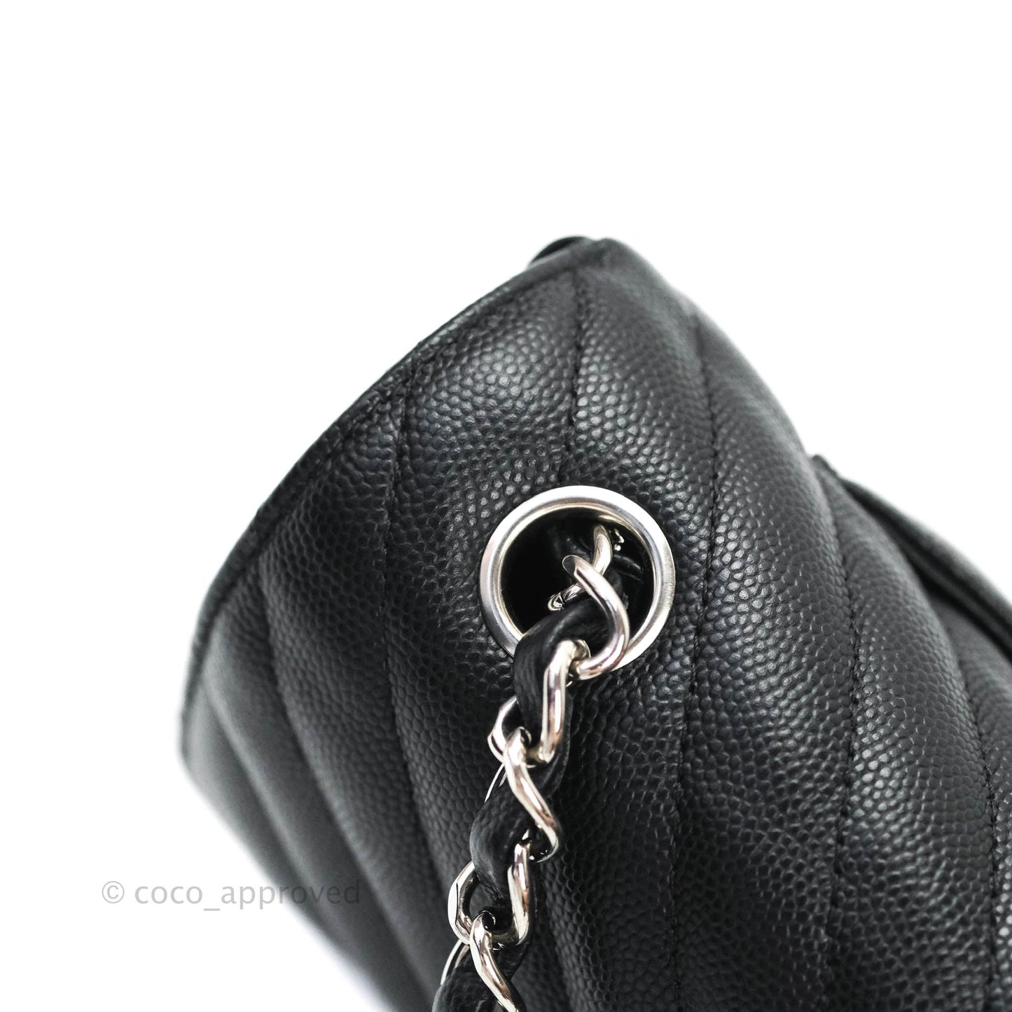 Chanel Mini Rectangular Chevron Caviar Black Silver Hardware