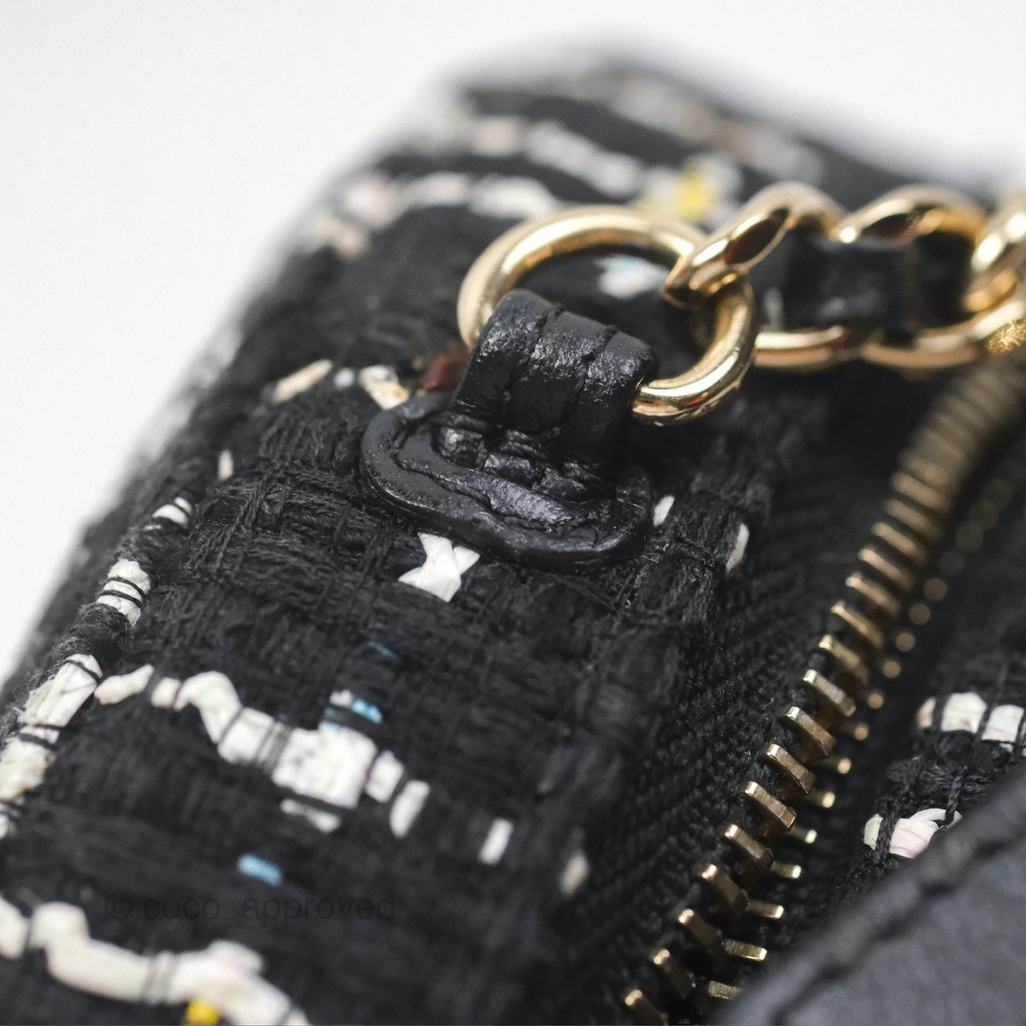 Chanel Classic Quilted Round Clutch With Chain Black Tweed Gold Hardware
