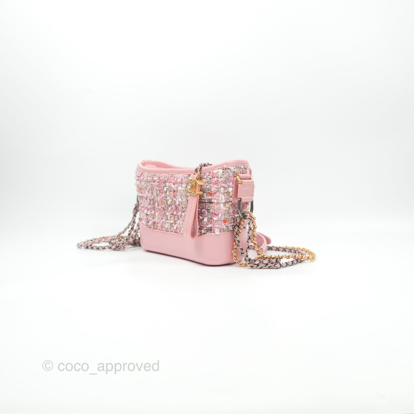 Chanel Small Gabrielle Hobo Quilted Pink Tweed Aged Calfskin