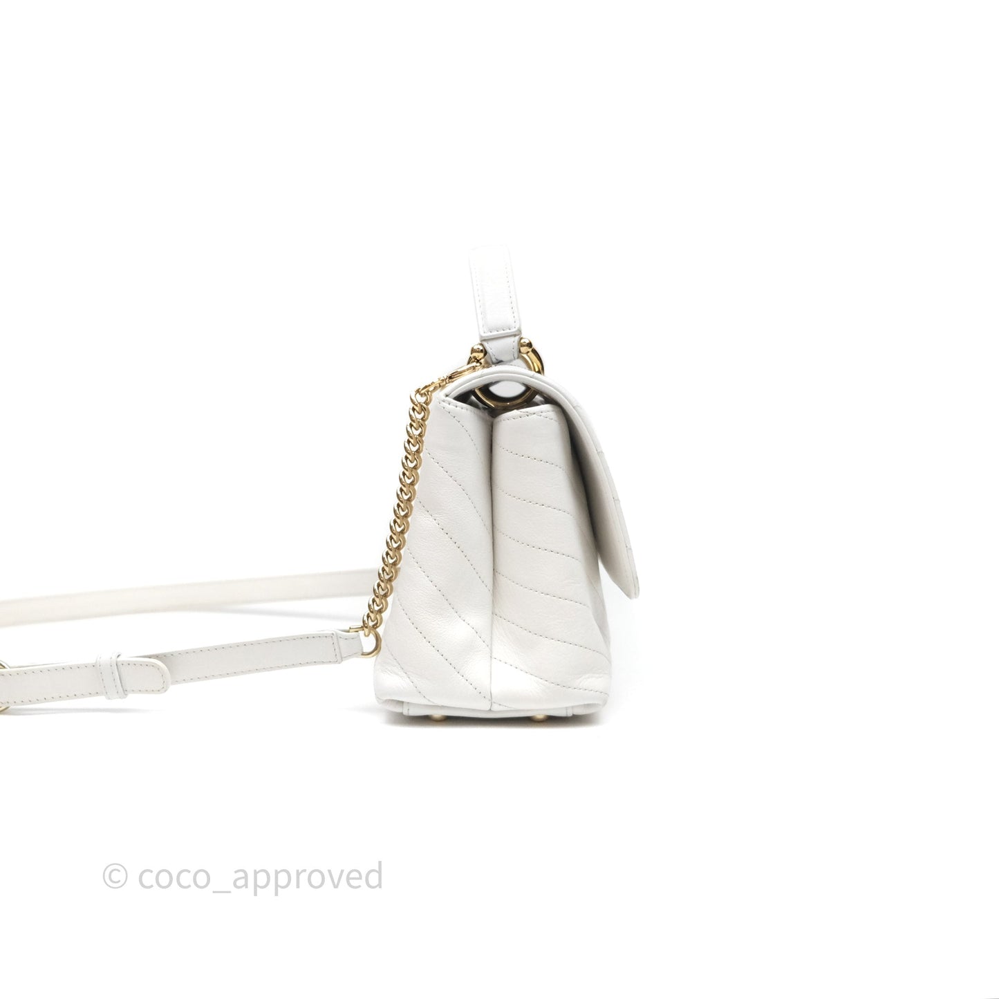 Chanel Small Chevron Chic Top Handle Flap White Calfskin Gold Hardware