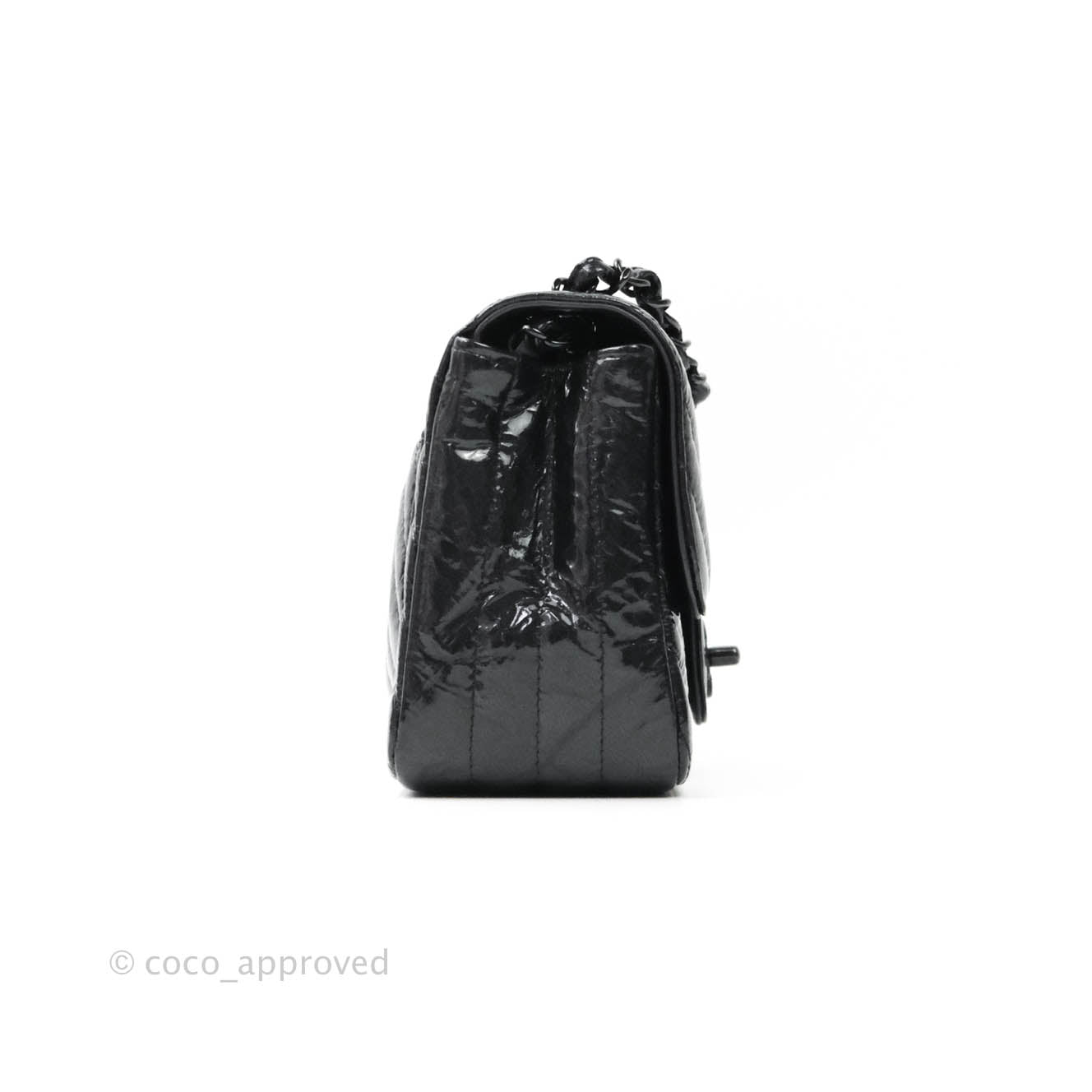 Chanel Mini Square Chevron Black Crumpled Metallic Patent So Black