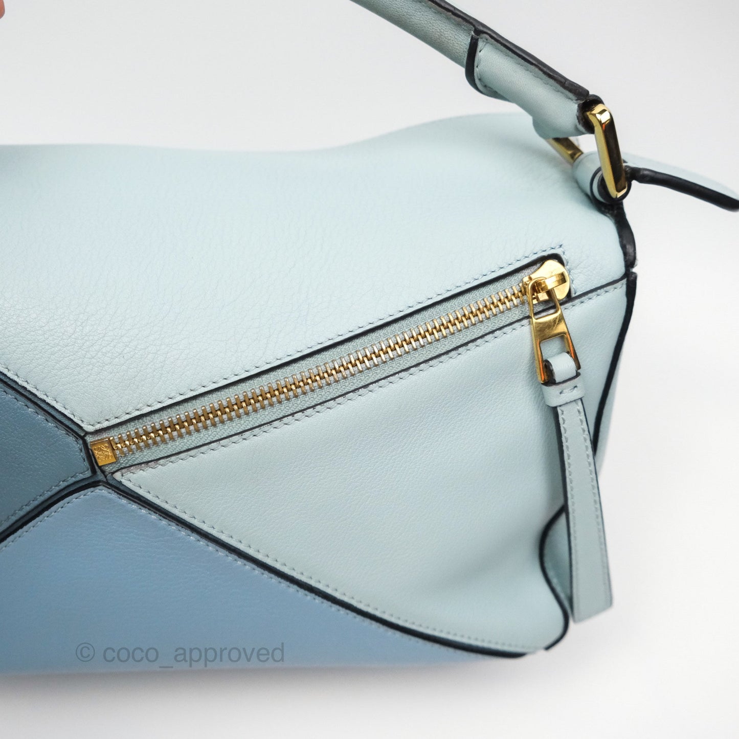 Loewe Small Puzzle Bag Blue Grained Calfskin Gold Hardware