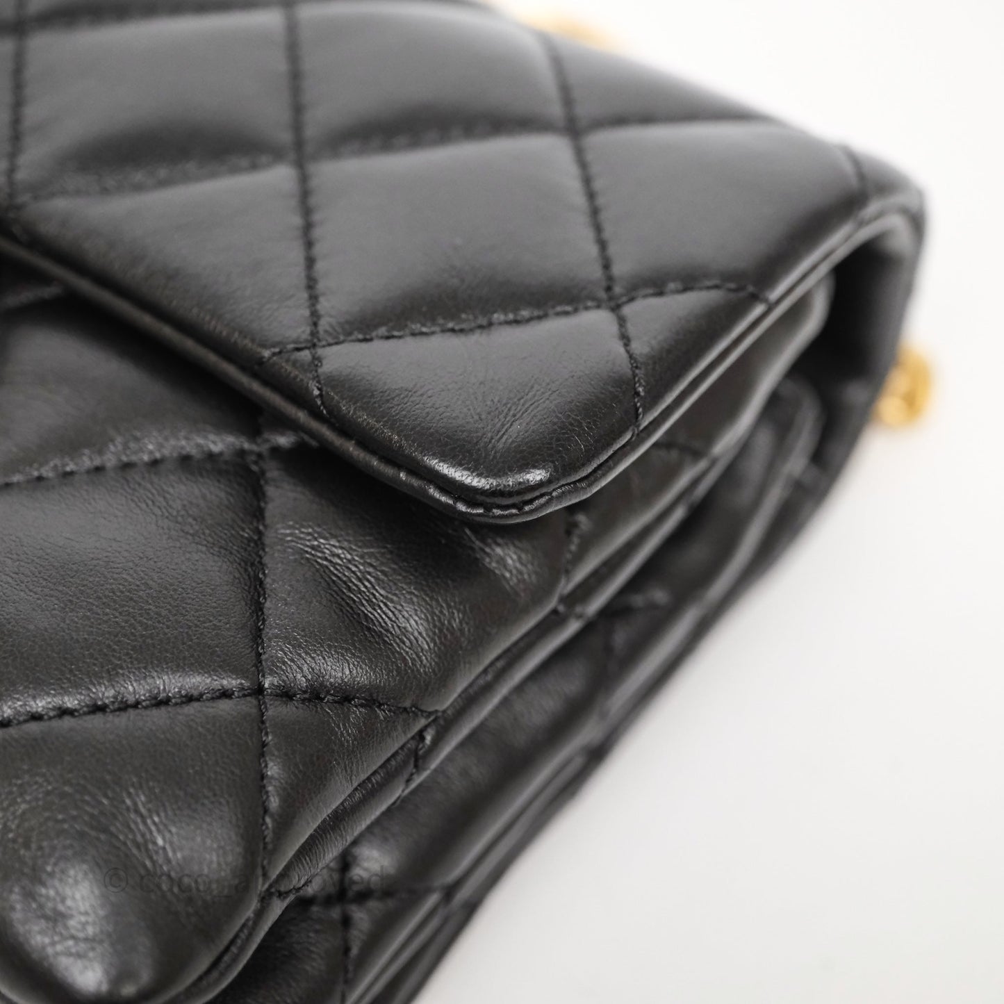 Chanel Small All Slide Adjustable Chain Flap Bag Black Lambskin Aged Gold Hardware 22K