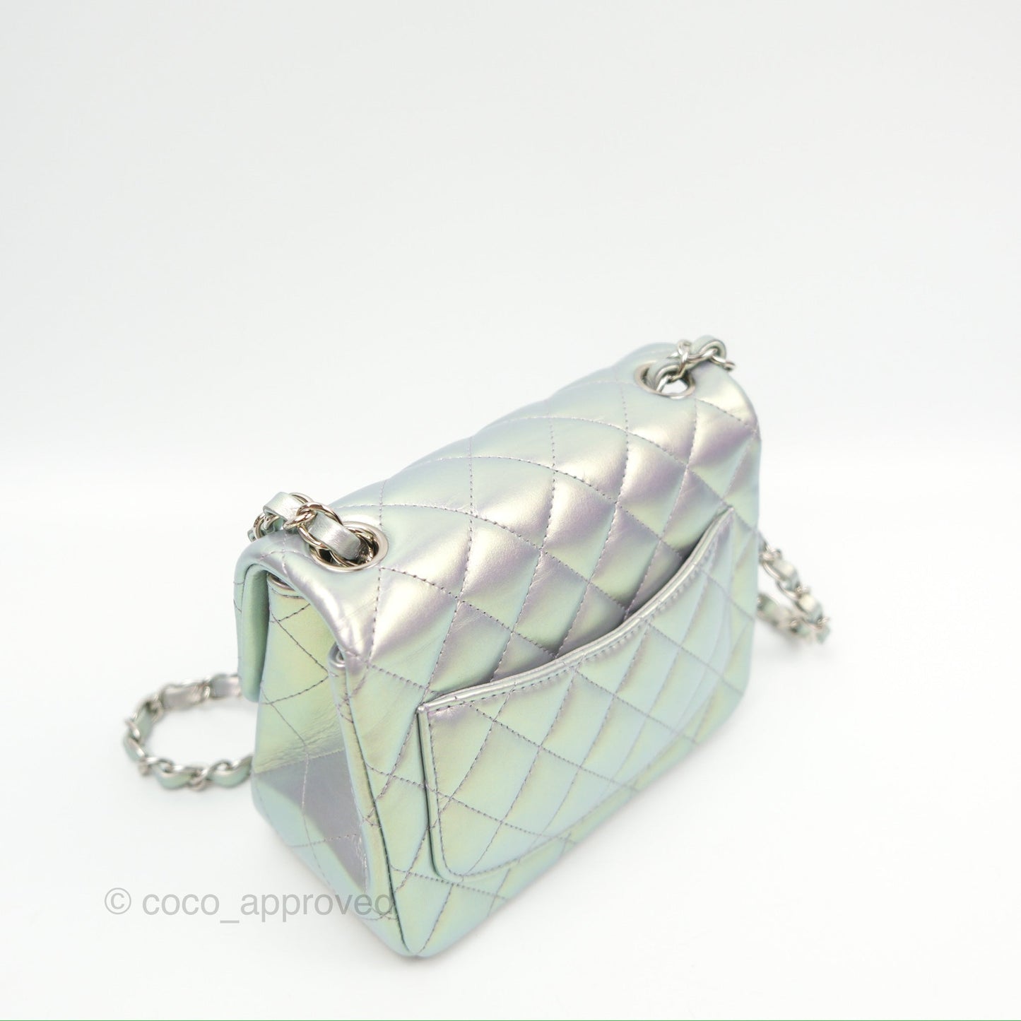 Chanel Mini Square Quilted Iridescent Lilac Silver Hardware 21K