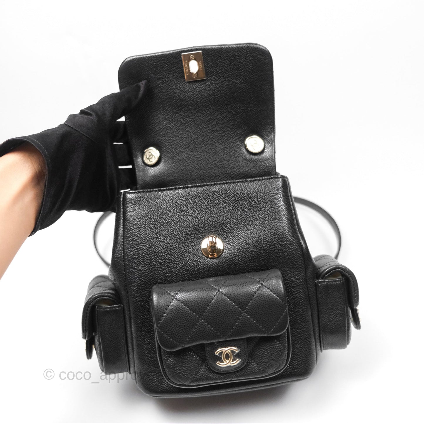 Chanel Small Duma Backpack Caviar Black Gold Hardware 23K