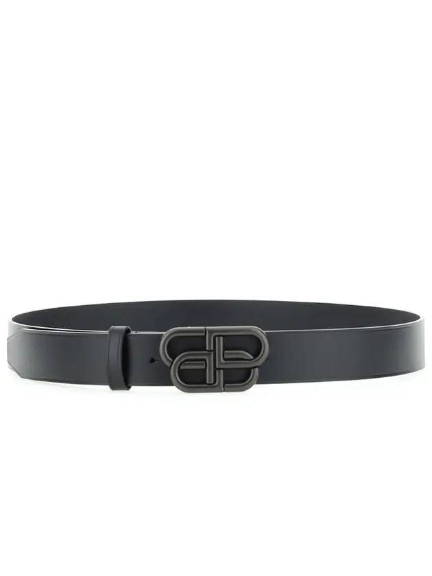 Luxury Balenciaga Buckle Logo Leather Belt Black