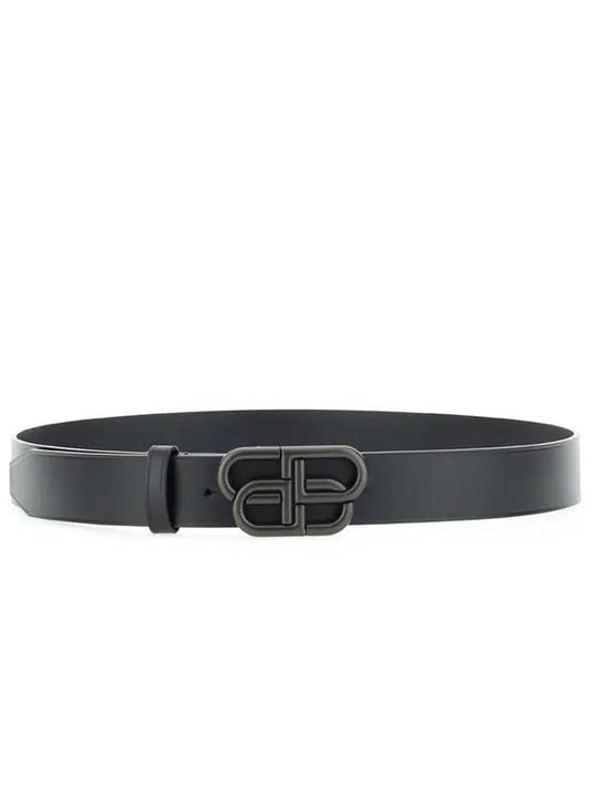 Luxury Balenciaga Buckle Logo Leather Belt Black