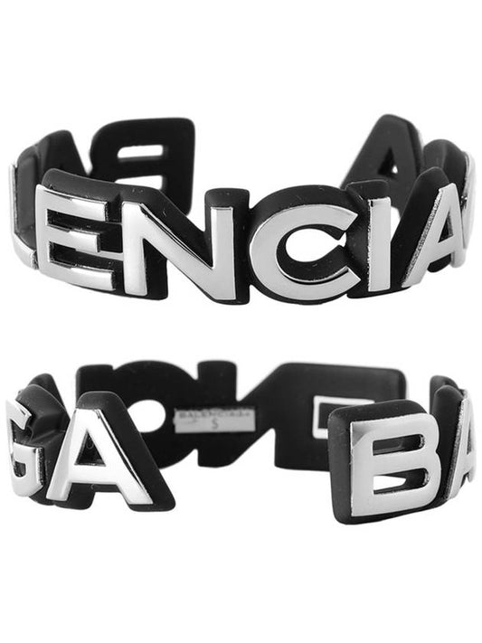 Luxury Balenciaga Metal Logo Bangle Bracelet Silver