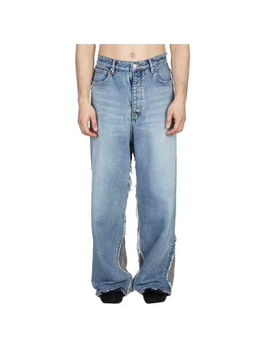 Luxury Balenciaga Contrasting Fabric Hybrid BaGGy Jeans Light Blue
