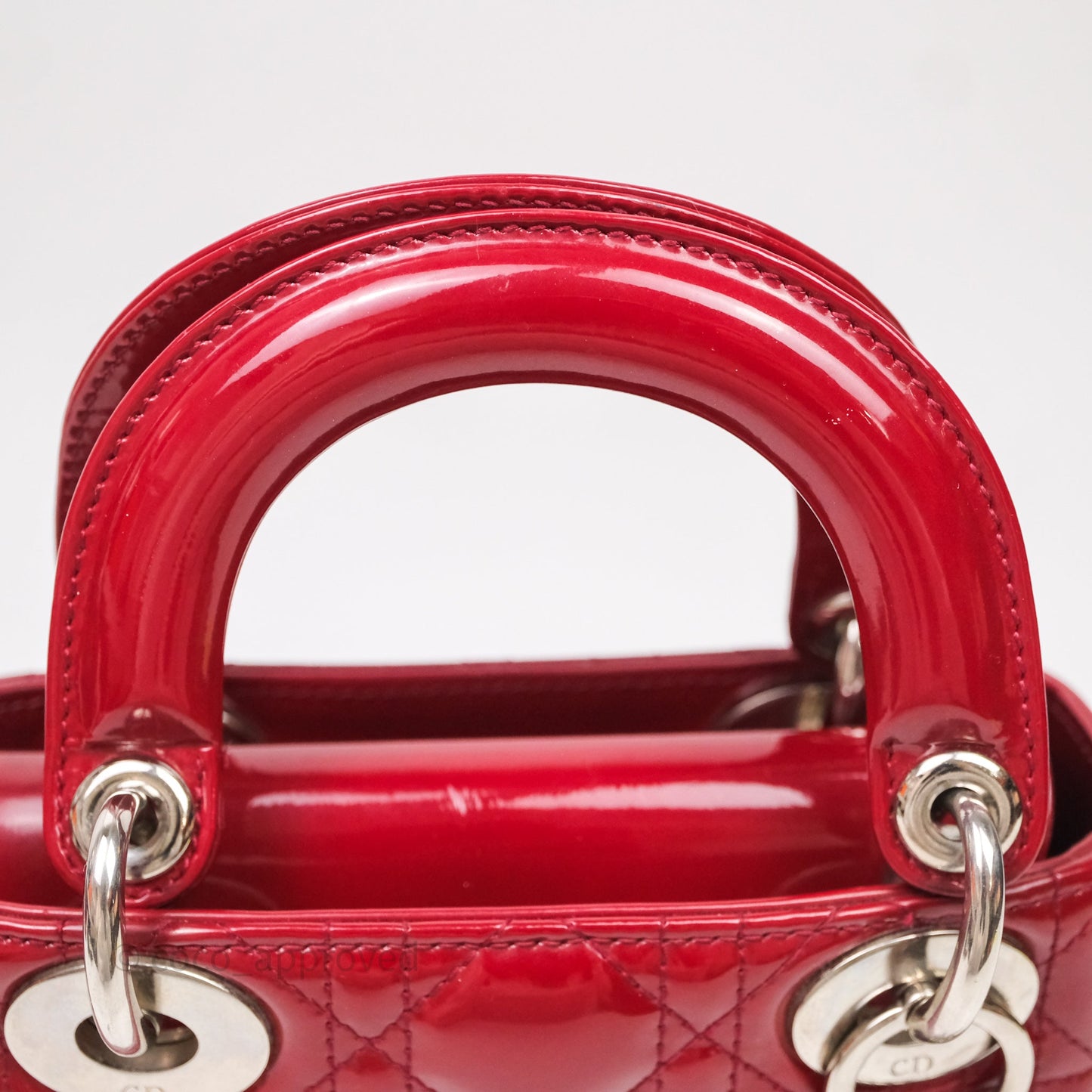 Christian Dior Mini Lady Dior Red Patent Cannage Silver Hardware