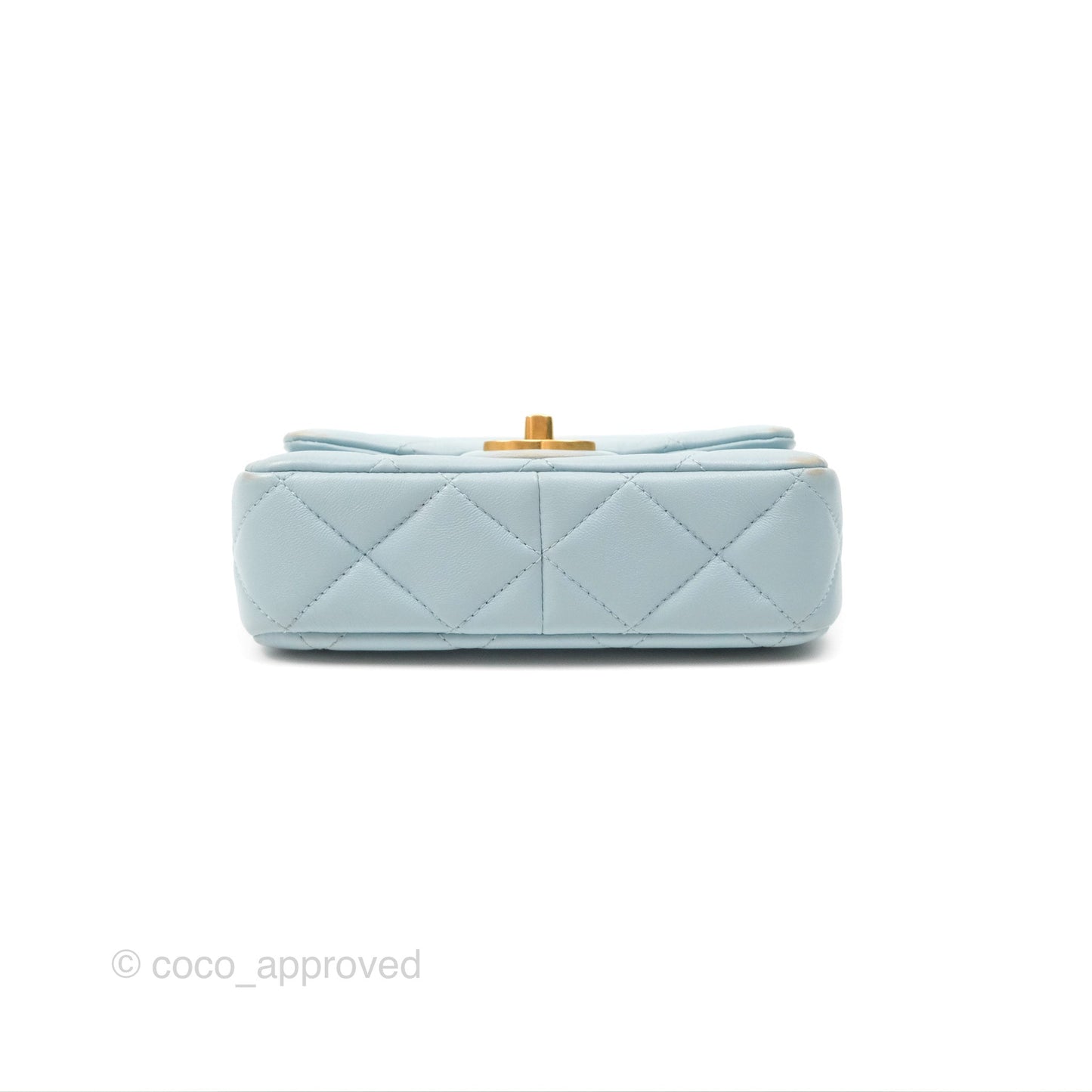 Chanel Quilted Enamel Pending CC Mini Square Flap Baby Blue Lambskin 22P