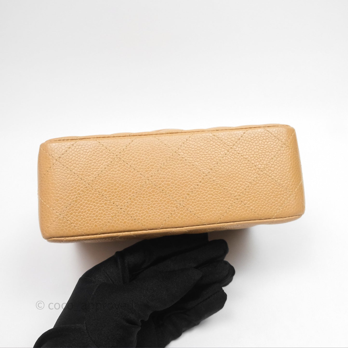 Chanel Vintage Mini Square Quilted Beige Caviar 24K Gold Hardware