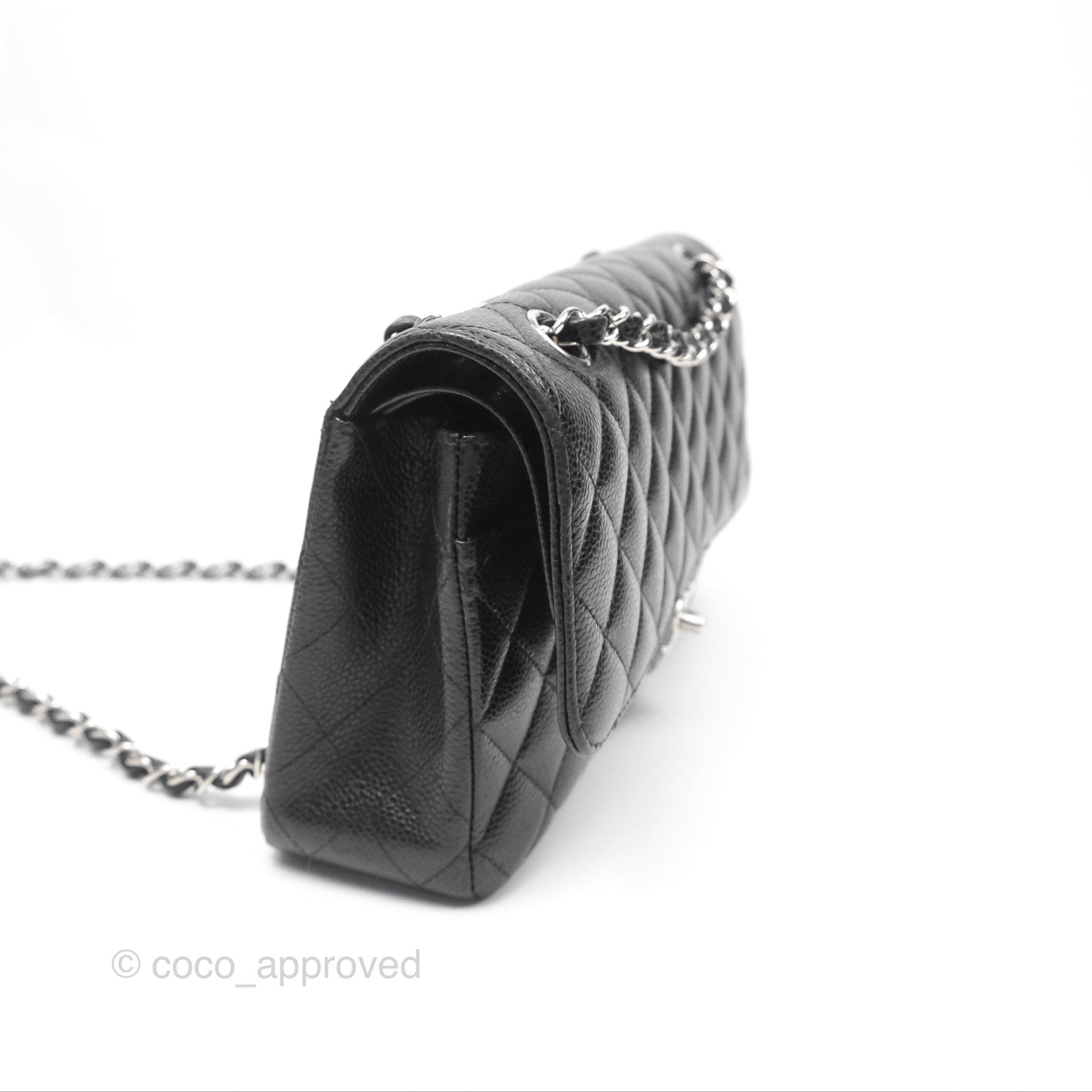 Chanel Classic M/L Medium Flap Quilted Black Caviar Silver Hardware