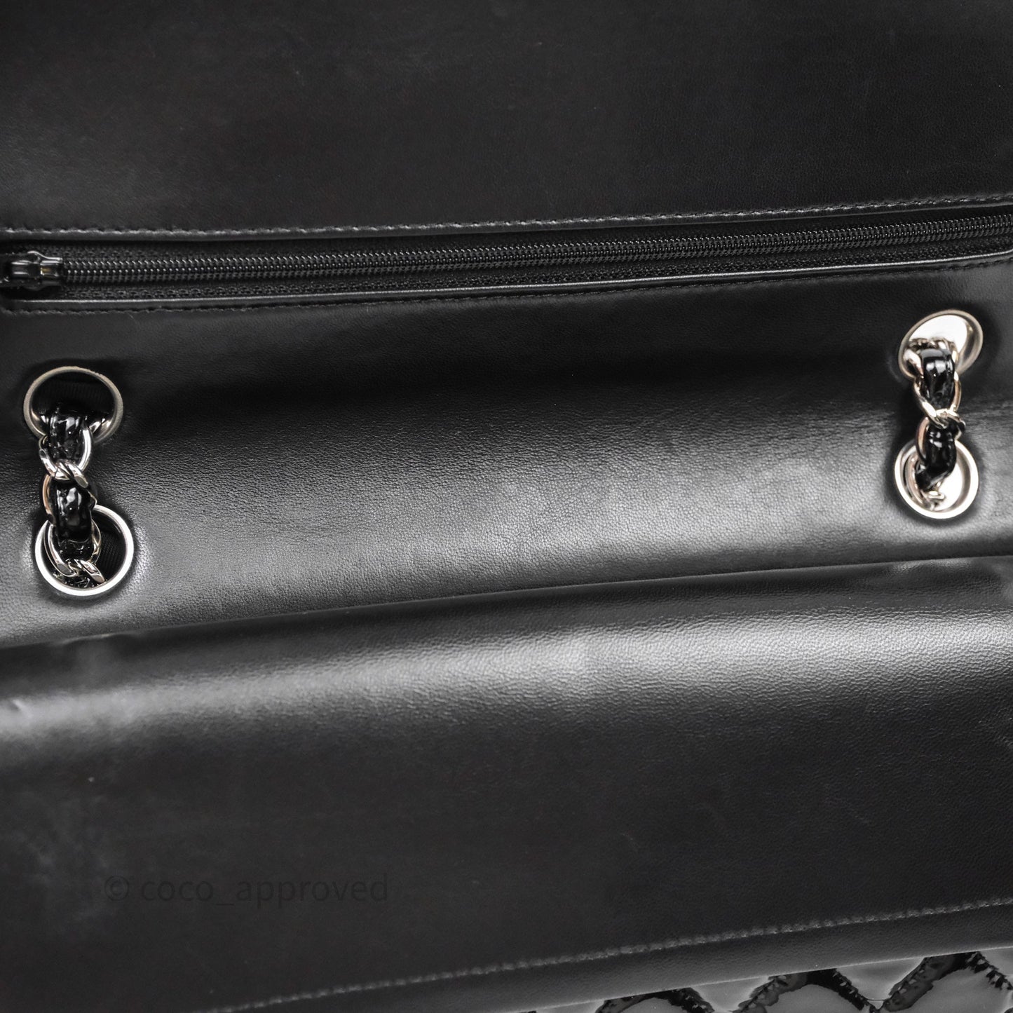 Chanel Medium Classic Flap Quilted Black Patent Silver Hardware