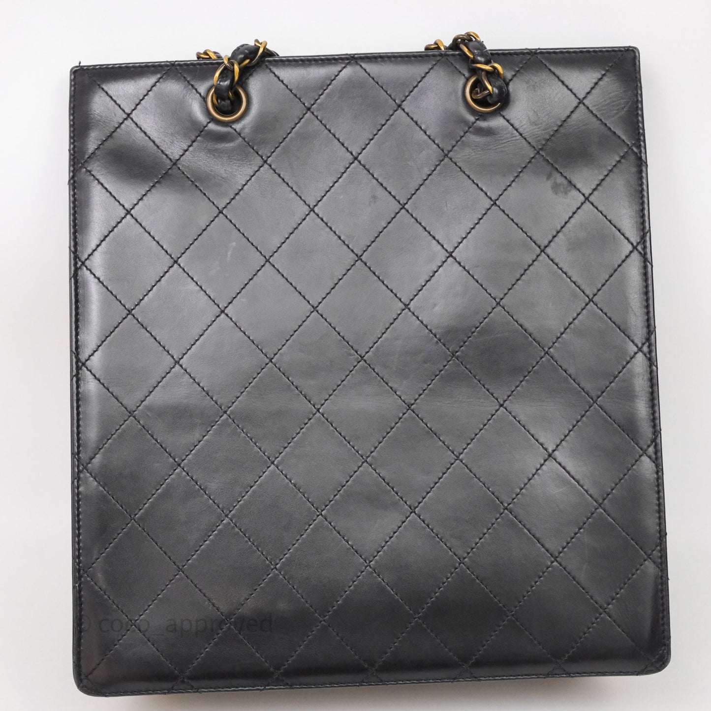 Chanel Vintage Tote Bag Quilted Black Lambskin Antique Gold Hardware