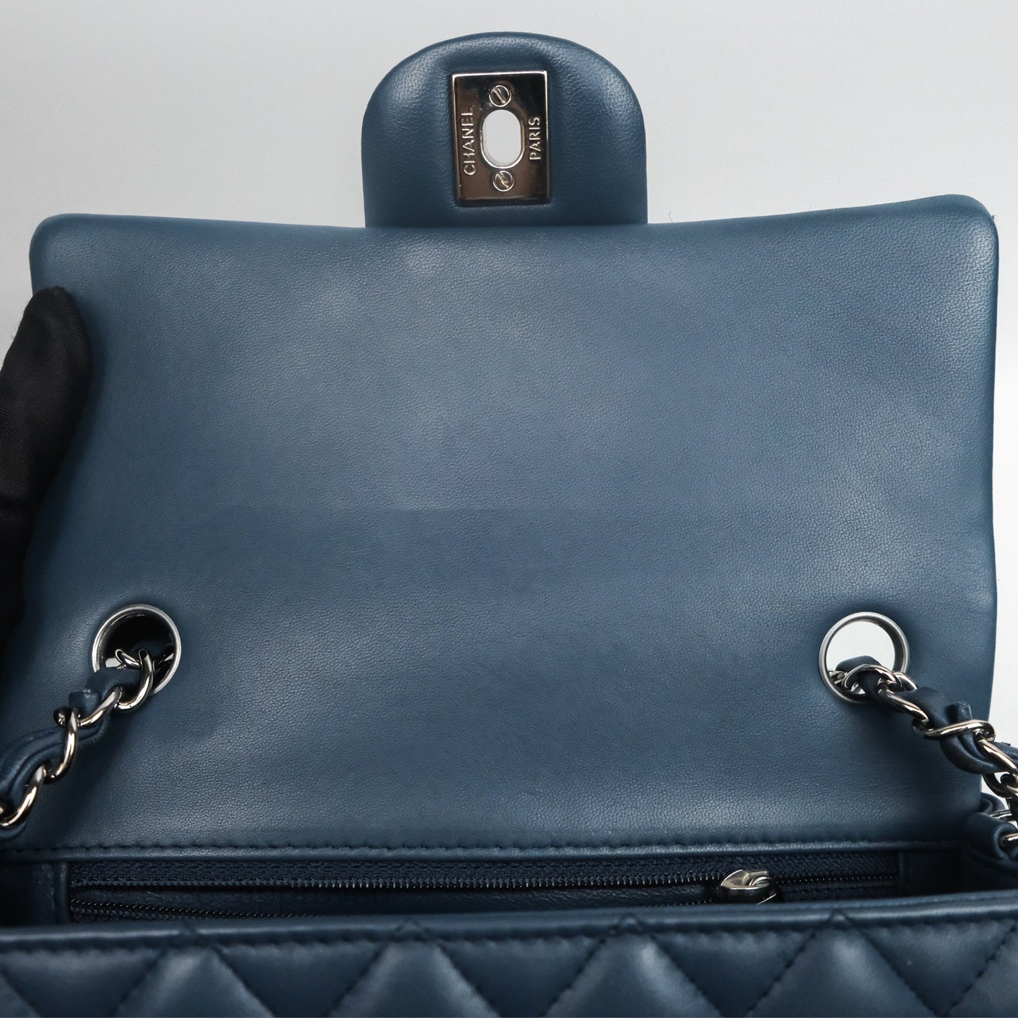 Chanel Quilted Mini Rectangular Navy Lambskin Silver Hardware