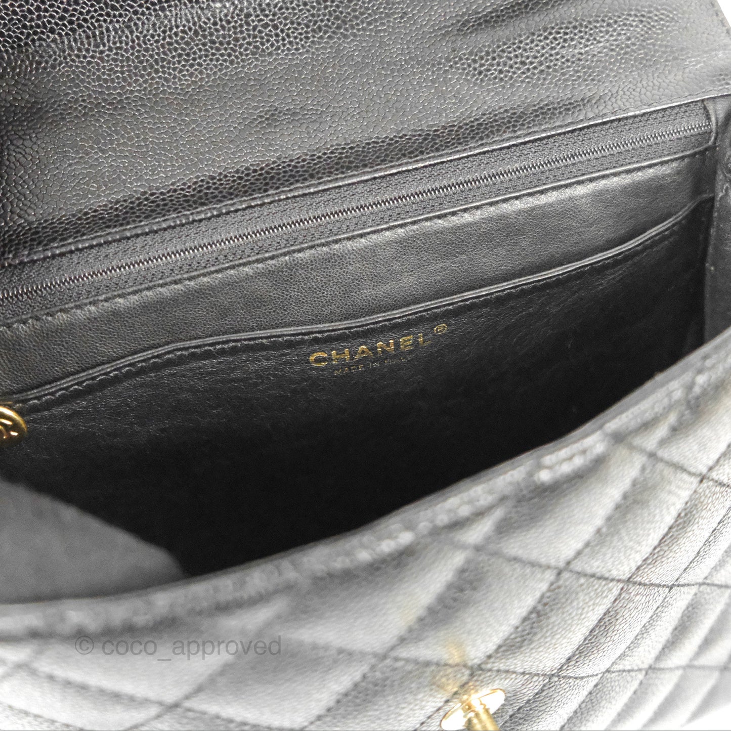 Chanel Vintage Kelly Quilted Flap Black Caviar 24K Gold Hardware