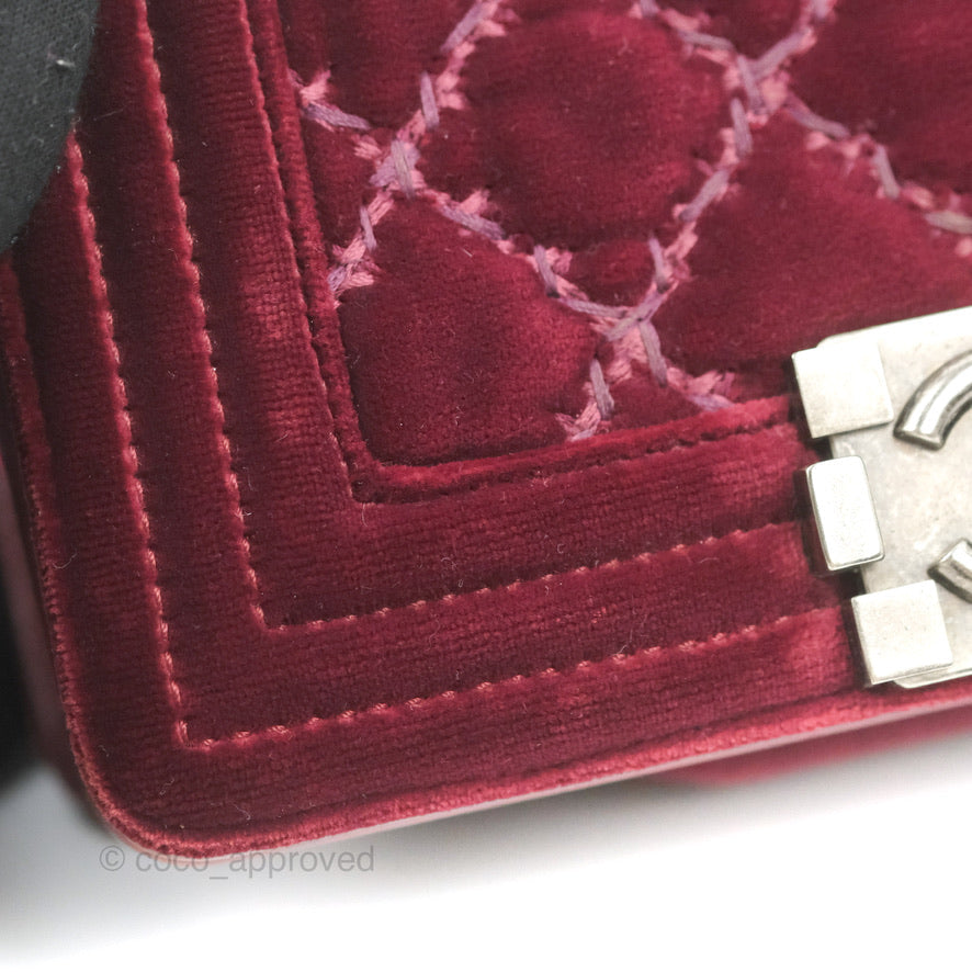 Chanel Small Boy Burgundy Velvet Ruthenium Hardware