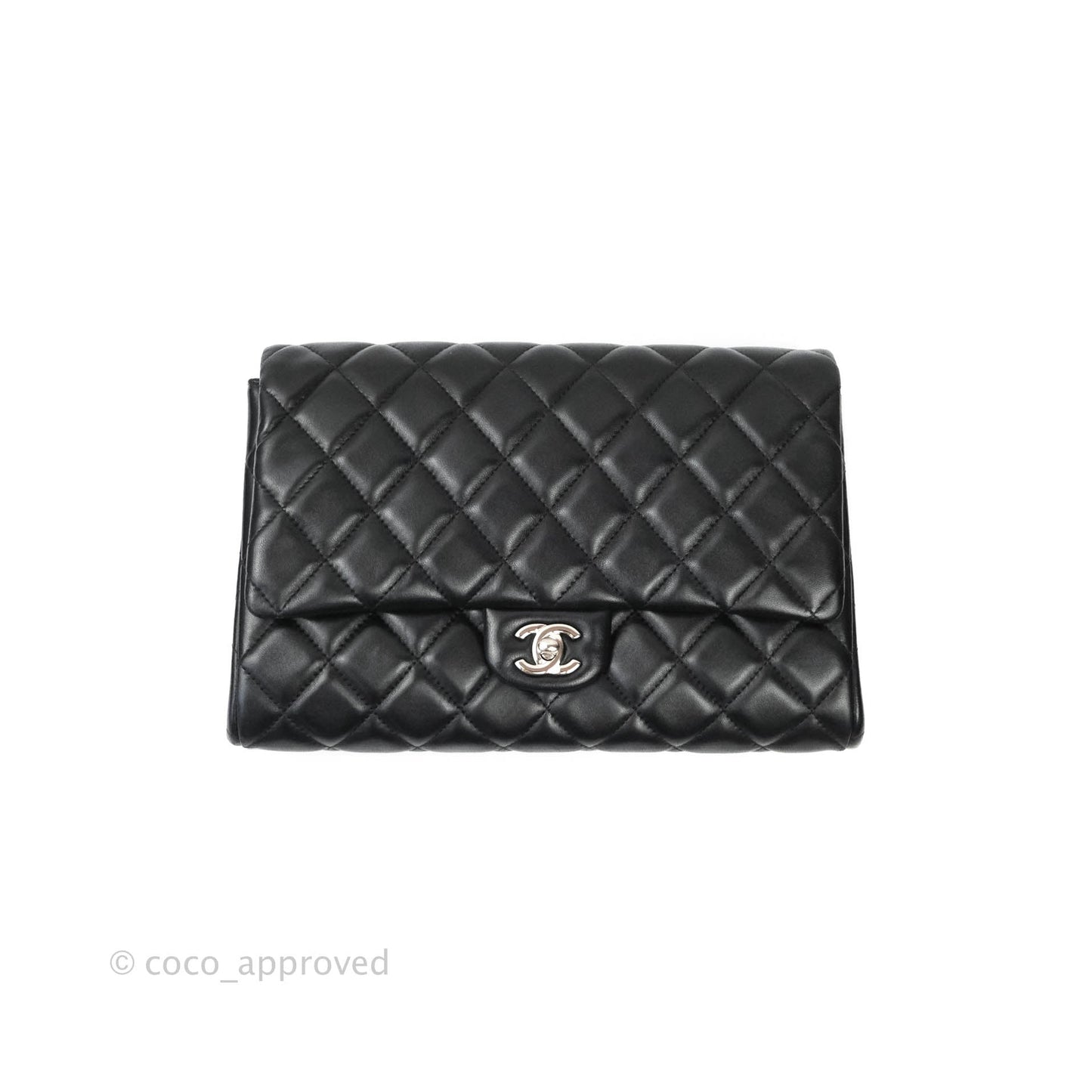 Chanel Quilted Clutch with Chain Lambskin Black Silver Hardware