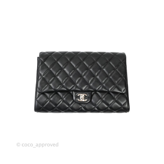 Chanel Quilted Clutch with Chain Lambskin Black Silver Hardware