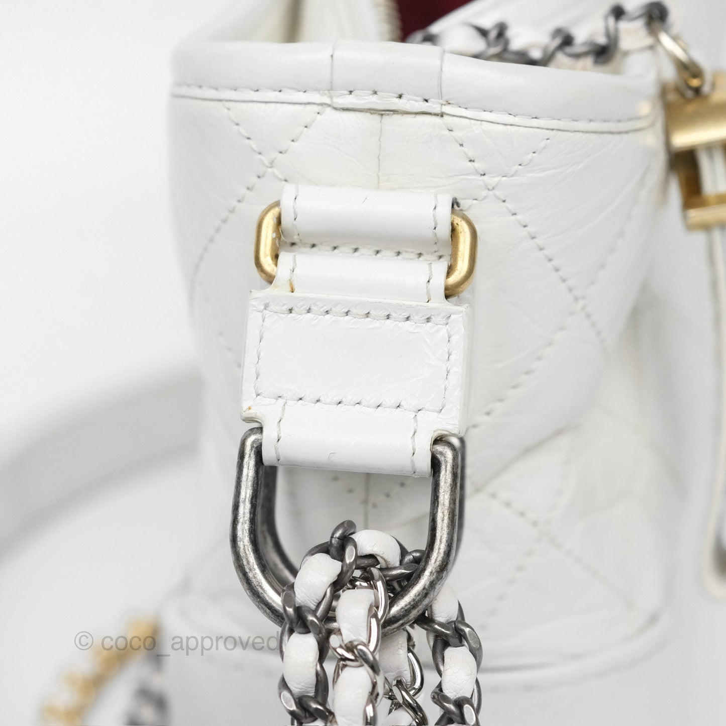 Chanel Small Gabrielle Hobo Quilted White Aged Calfskin