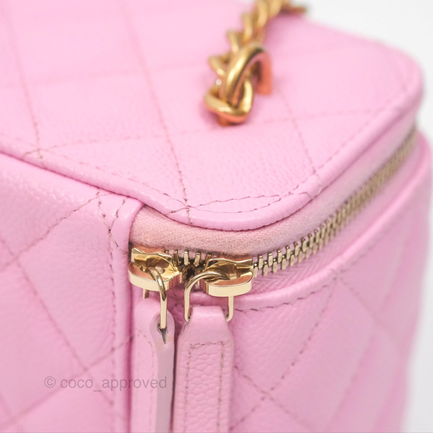 Chanel Vanity with Heart Adjustable Chain Pink Caviar Aged Gold Hardware