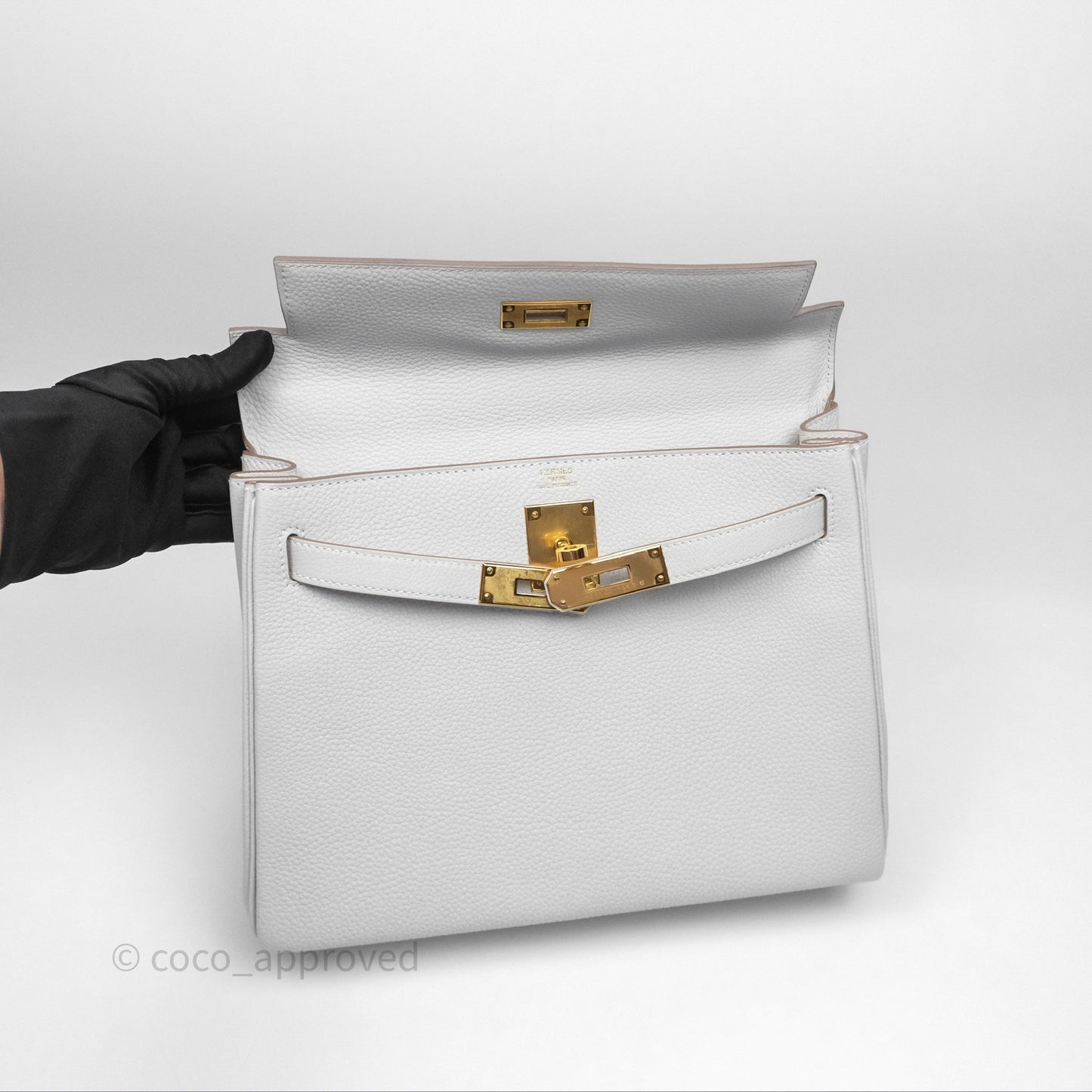 Hermès Kelly II 28 Retourne Gris Pale M4 Togo Gold Hardware