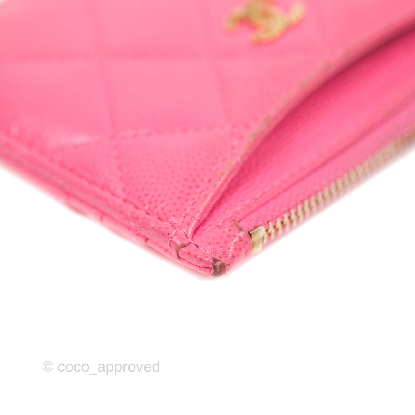 Chanel Quilted CC Zipped Card Holder Dark Pink Caviar Gold Hardware
