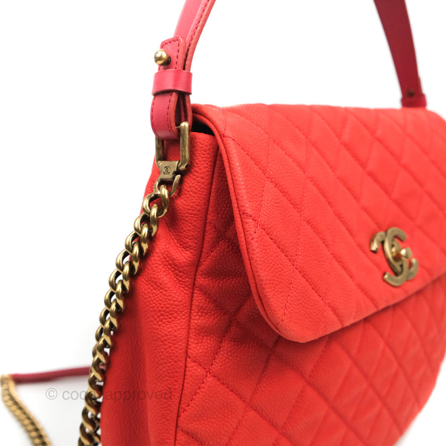 Chanel Country Chic Messenger Flap Bag Red Matte Caviar Ruthenium Hardware