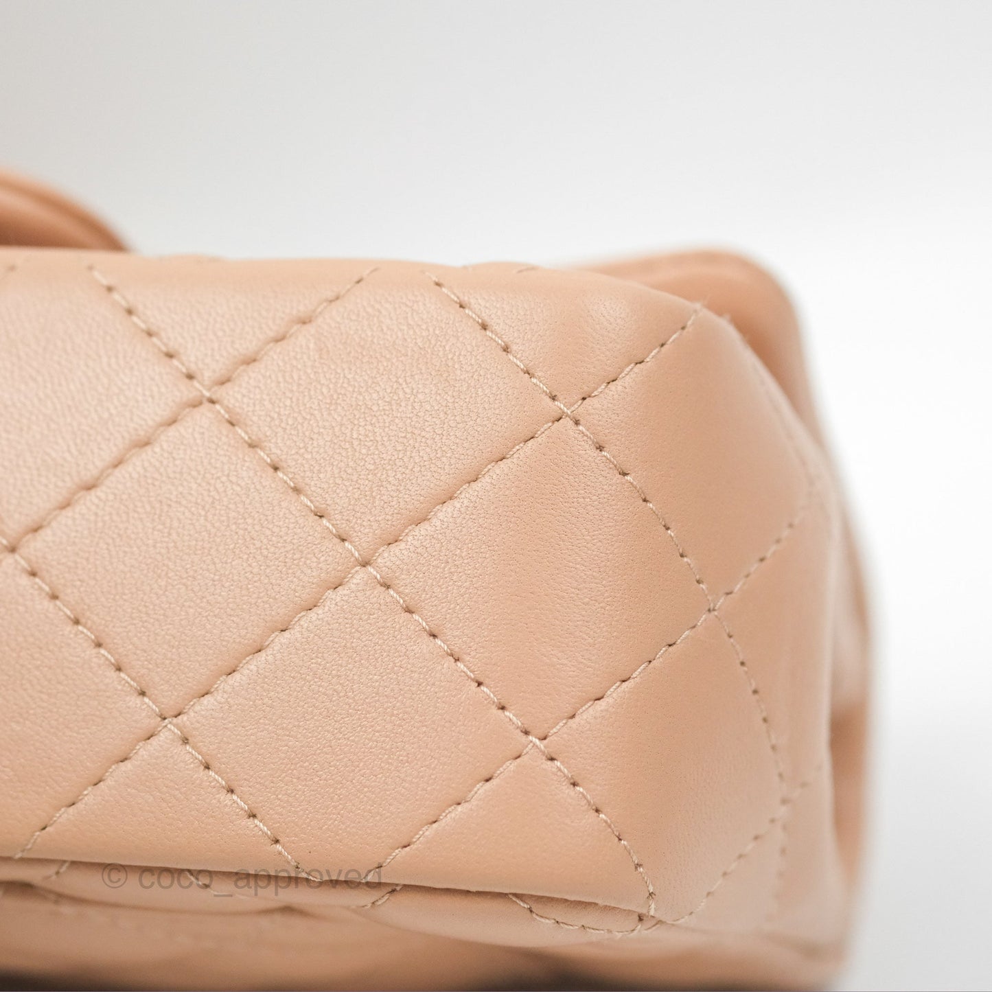 Chanel Quilted Mini Rectangular Flap Beige Lambskin Gold Hardware