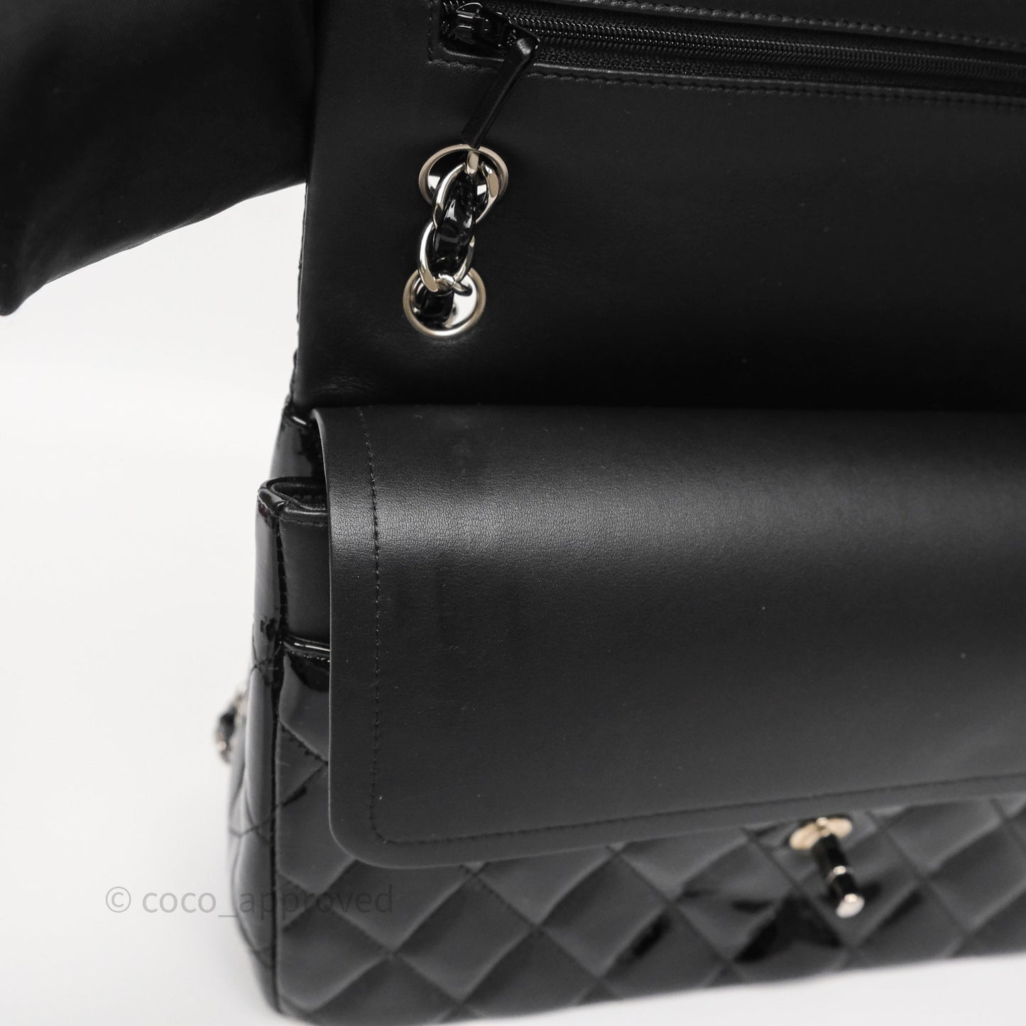 Chanel Jumbo Double Flap Black Patent Silver Hardware⁣⁣