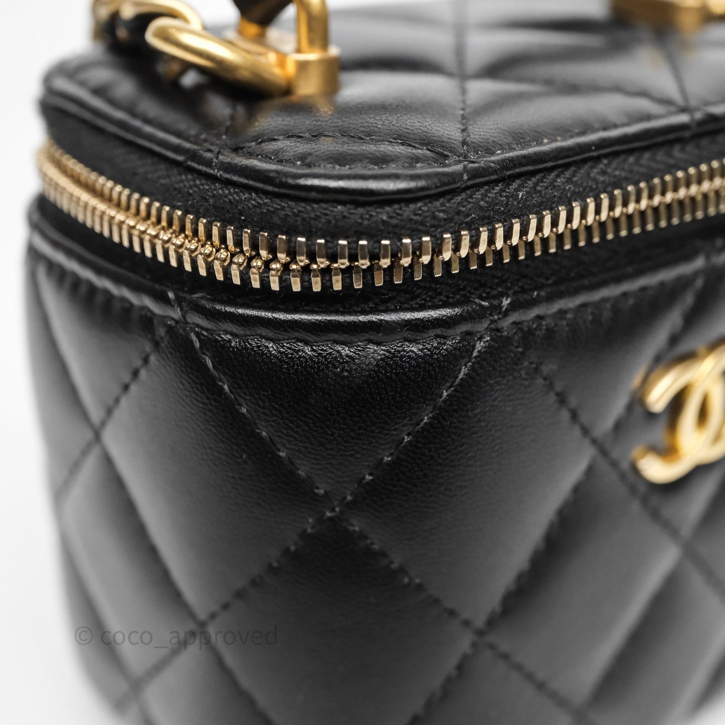 Chanel Mini Top Handle Vanity With Chain Black Lambskin Aged Gold Hardware