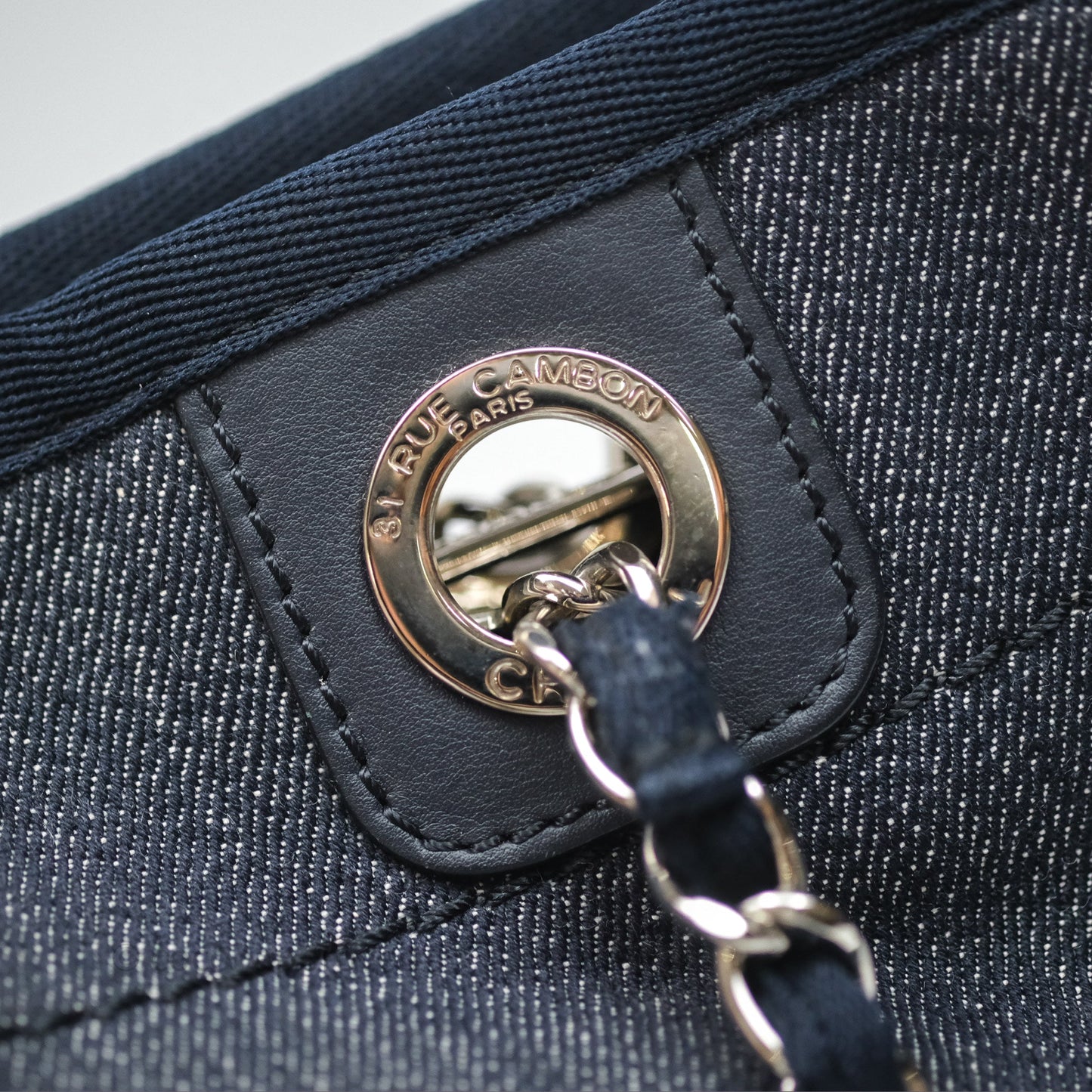 Chanel Medium Deauville Navy Canvas Silver Hardware