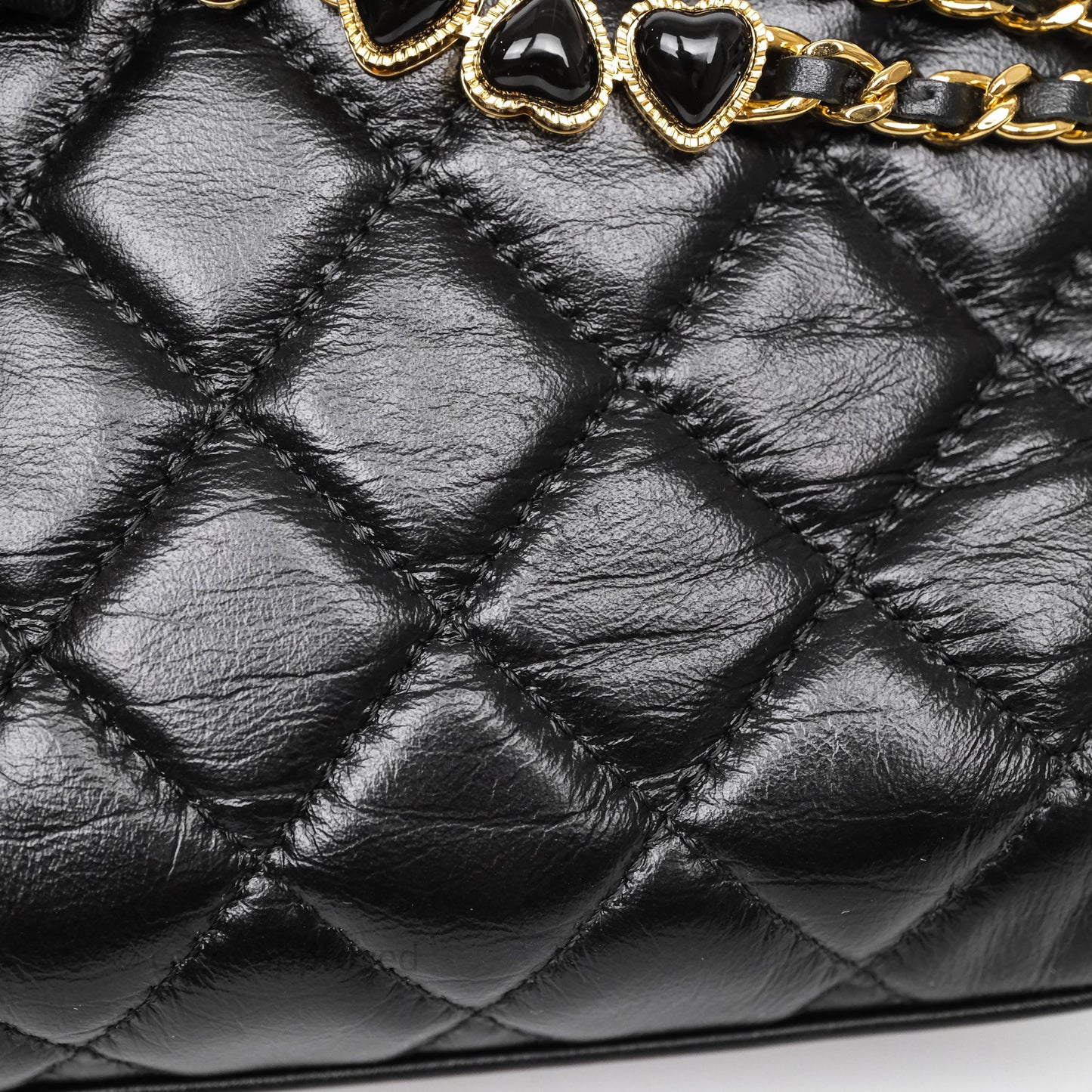 Chanel Clutch With Heart Chain Black Lambskin Gold Hardware