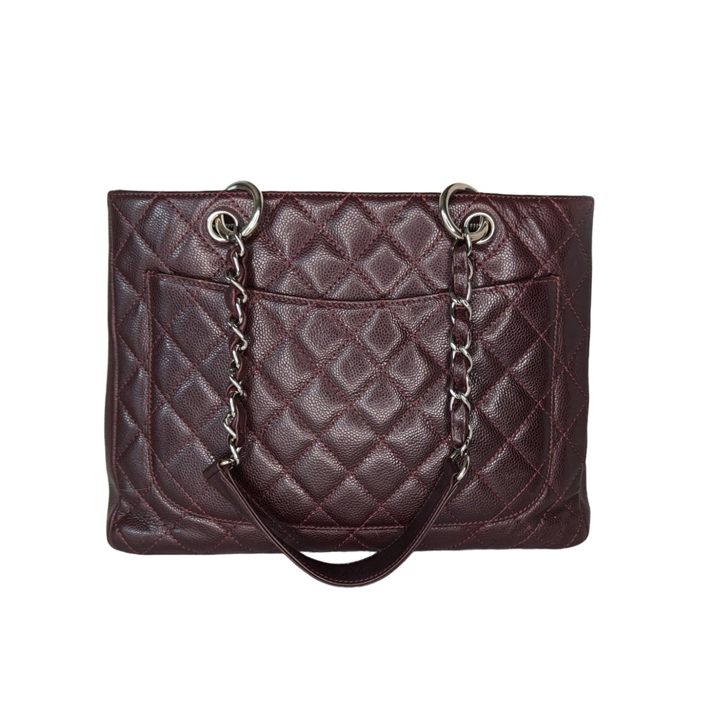 Luxury Chanel bag Burgundy Quilted Caviar Grand Shopping Tote GST